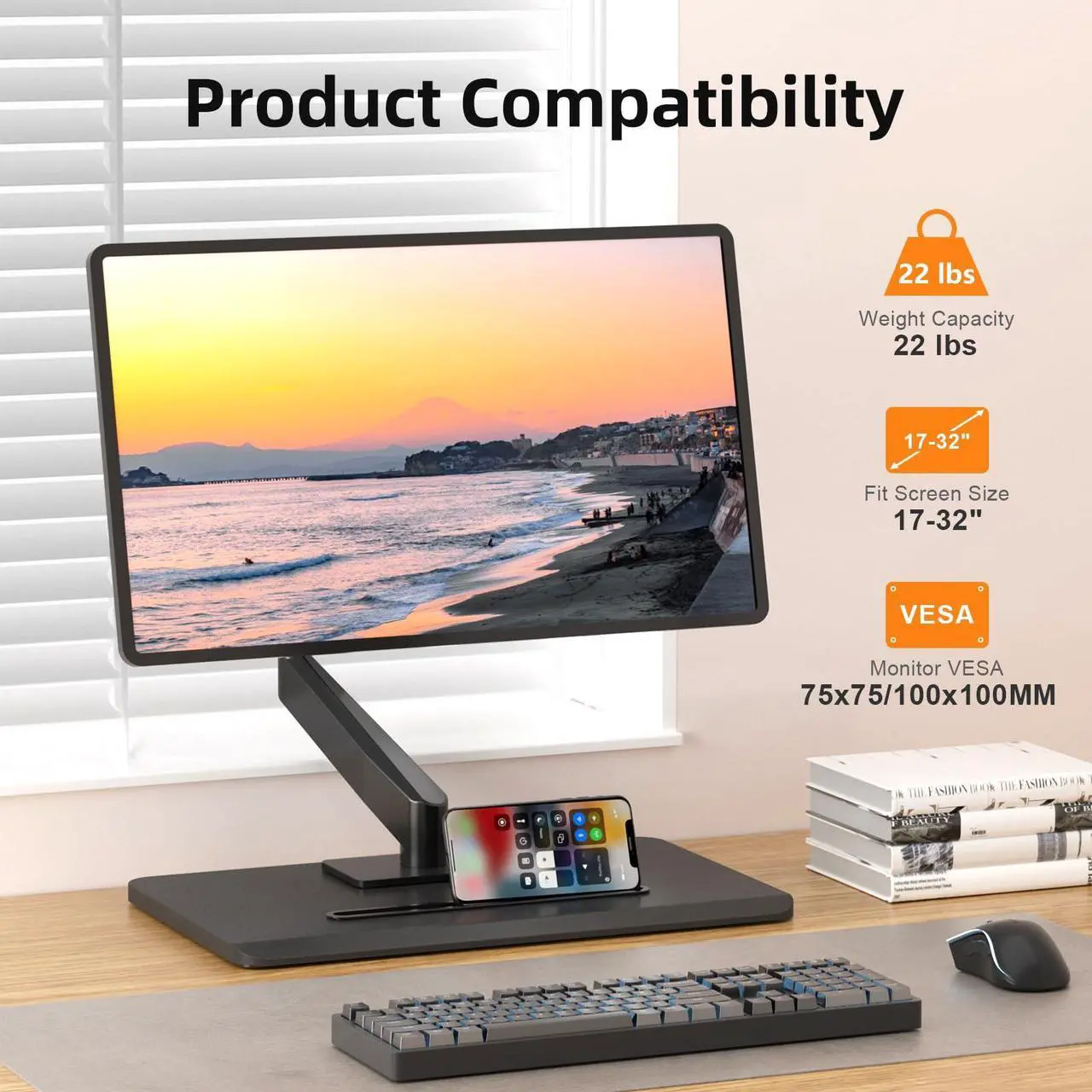 Alt view image 2 of 5 - suptek Single Monitor Mount Gas Spring Monitor Arm Desk Stand with Base,Free Standing Pneumatic Height Adjustable Monitor Stand for 17 to 32 inch Monitor,Holds up to 22 lbs,Black(ML8)