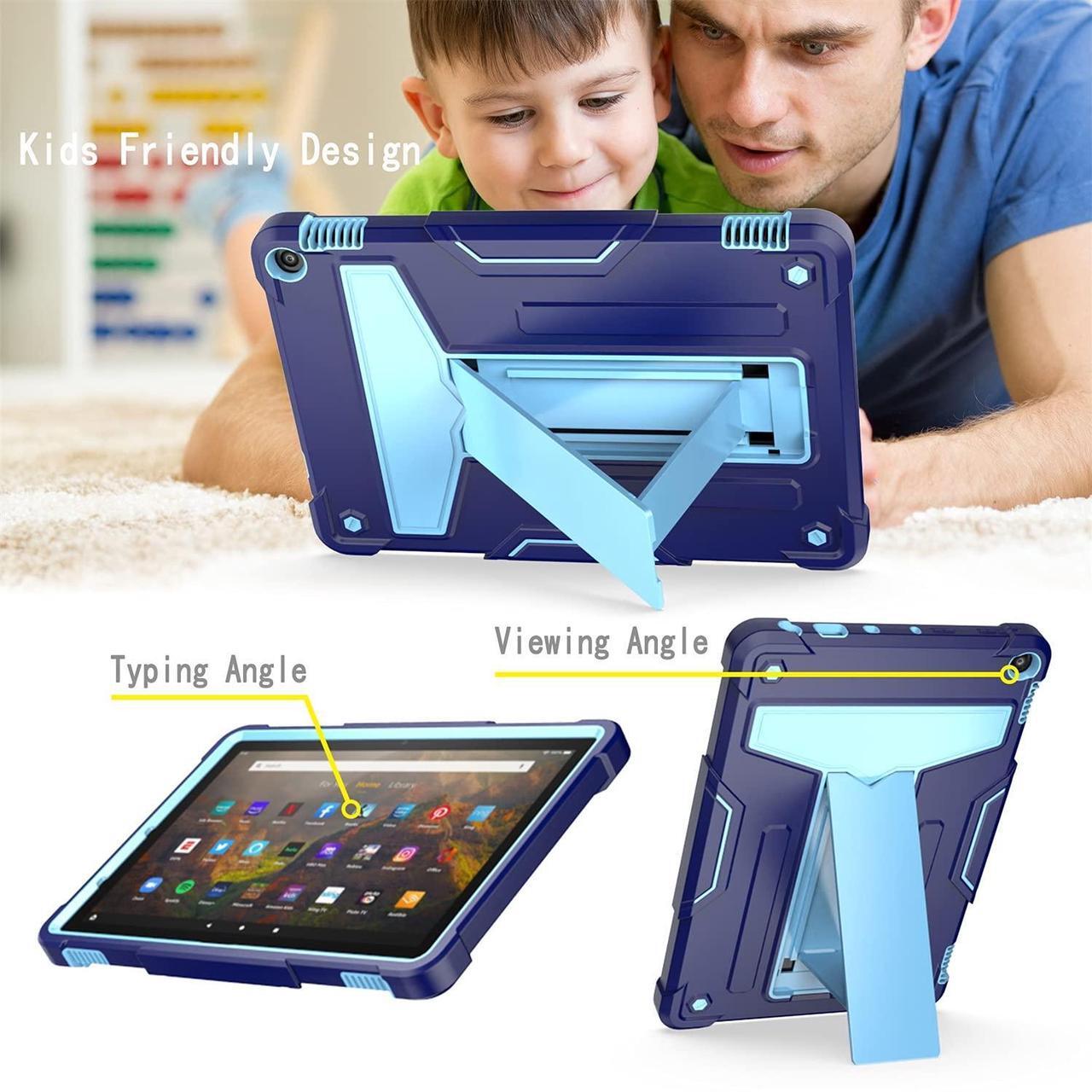 Alt view image 5 of 5 - UUcovers Kindle Fire HD 10 & 10 Plus 10.1" Tablet Case (Only Fits 11th Generation, 2021 Release) with Kickstand Shockproof 3 in 1 Heavy Duty Rugged Hybrid Hard PC/Soft Silicone Cover, NavyBlue & Blue