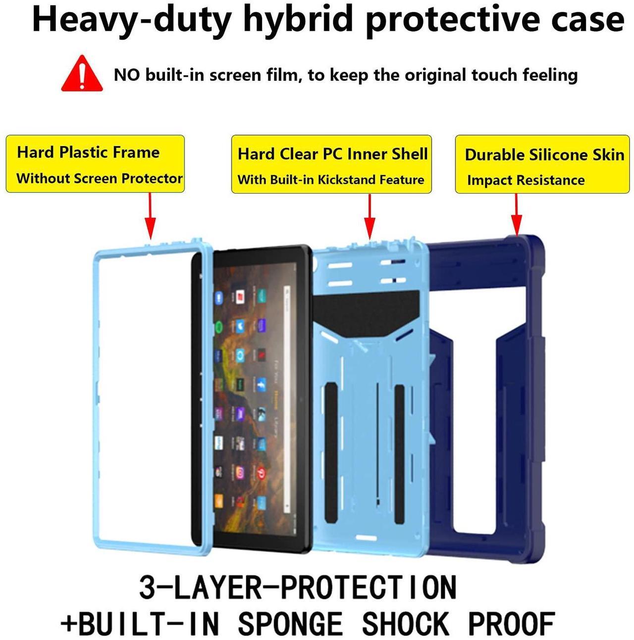 Alt view image 4 of 5 - UUcovers Kindle Fire HD 10 & 10 Plus 10.1" Tablet Case (Only Fits 11th Generation, 2021 Release) with Kickstand Shockproof 3 in 1 Heavy Duty Rugged Hybrid Hard PC/Soft Silicone Cover, NavyBlue & Blue