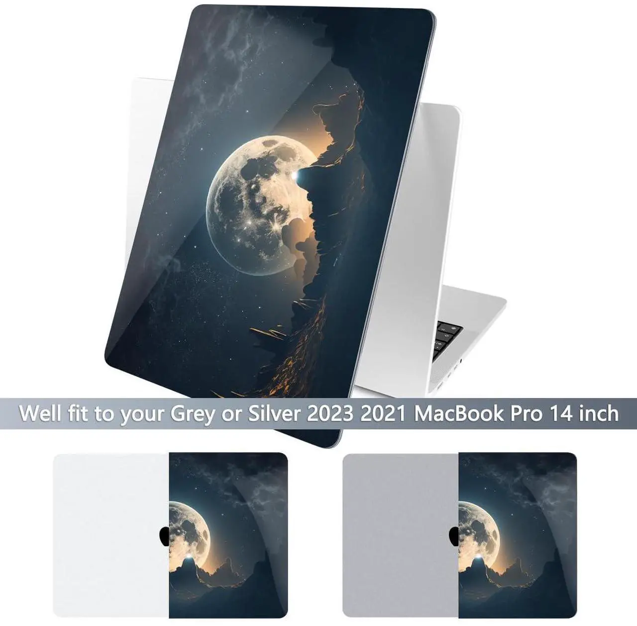 Alt view image 3 of 5 - Batianda for New MacBook Pro 14 inch Case 2024 M4 2023 2021 Release with M3 M2 M1 Pro/Max Chip,Creative Series Designed Clear Hard Shell with Keyboard Cover & Screen Protector, Moon in Sky