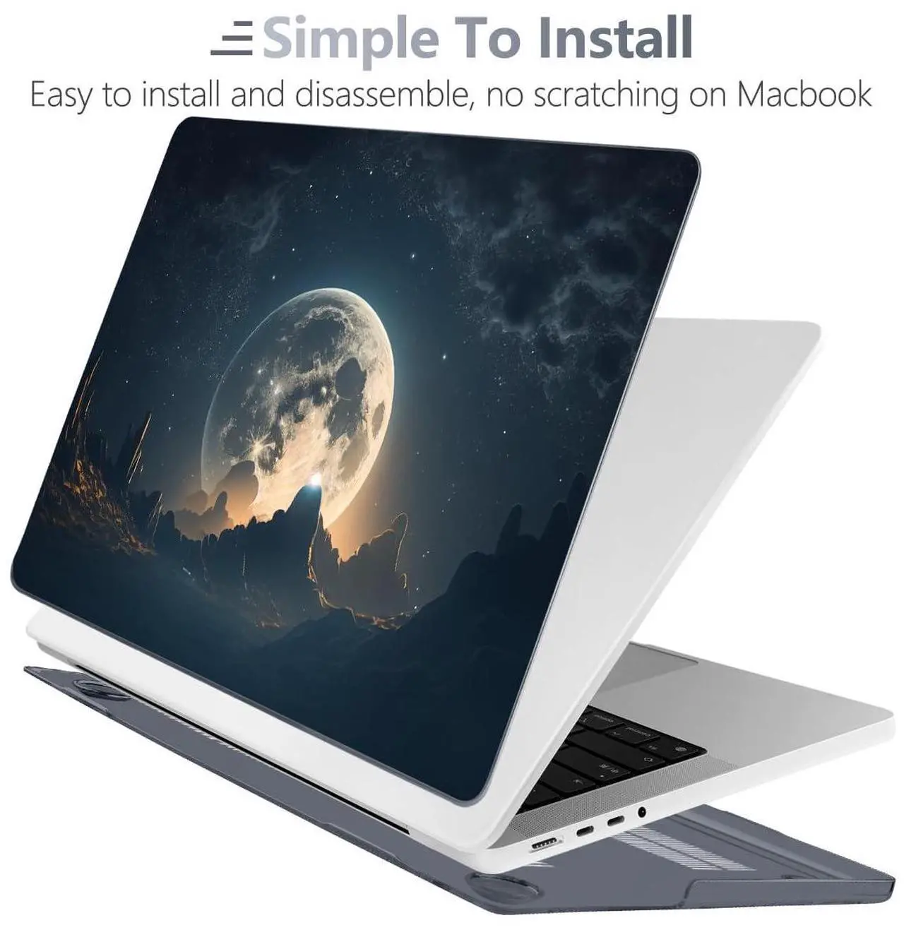 Alt view image 5 of 5 - Batianda for New MacBook Pro 14 inch Case 2024 M4 2023 2021 Release with M3 M2 M1 Pro/Max Chip,Creative Series Designed Clear Hard Shell with Keyboard Cover & Screen Protector, Moon in Sky