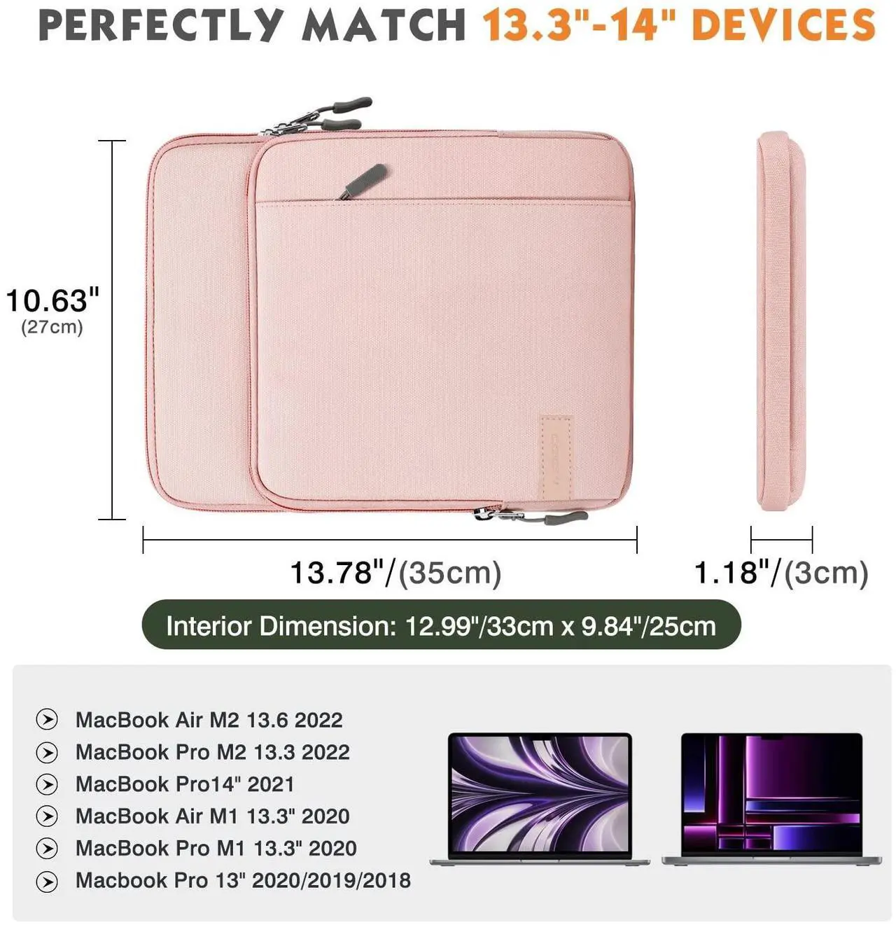 Alt view image 2 of 5 - MoKo Laptop Sleeve Bag for 13.3-14 Inch, Notebook Carrying Case with Pocket Fits New MacBook Pro M3/M2 14" /13" M2/M1 Pro/M1 Max 14.2 2023-2021/Air 13.6" M2 2022, Surface Pro 9/8 13", Pink