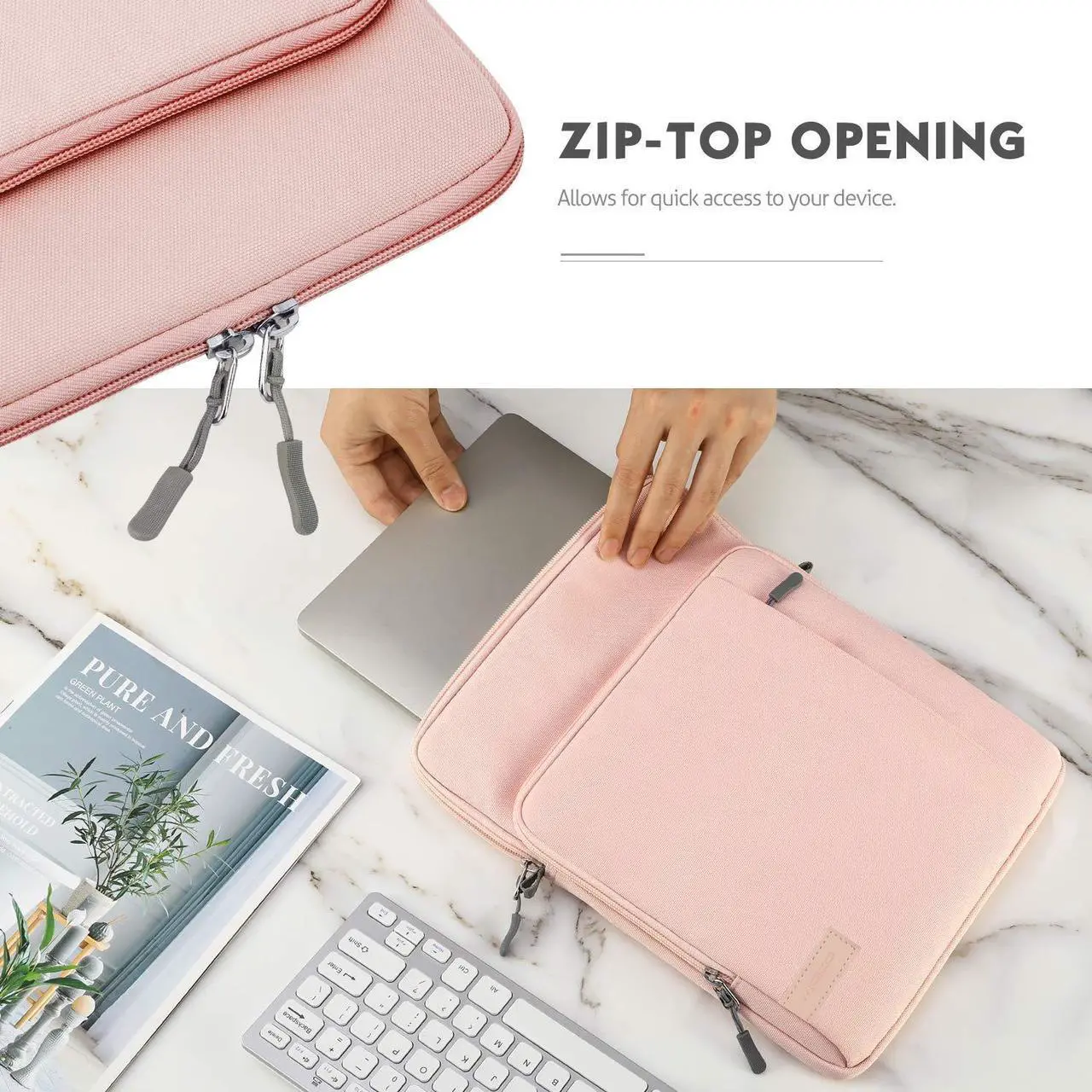 Alt view image 5 of 5 - MoKo Laptop Sleeve Bag for 13.3-14 Inch, Notebook Carrying Case with Pocket Fits New MacBook Pro M3/M2 14" /13" M2/M1 Pro/M1 Max 14.2 2023-2021/Air 13.6" M2 2022, Surface Pro 9/8 13", Pink