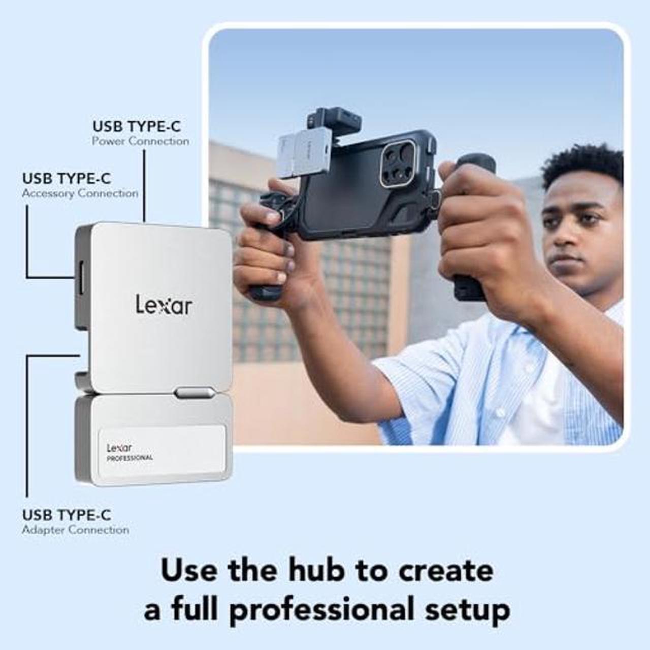 Alt view image 5 of 5 - Lexar 1TB Professional Go Portable SSD w/Hub, Supports Apple 4K 60fps ProRes, Up to 1050MB/s, USB 3.2 Gen 2, Rugged, IP65, Ultracompact, Compatible w/iPhone 15/16, External SSD (LSL400S001T-RNSNU)