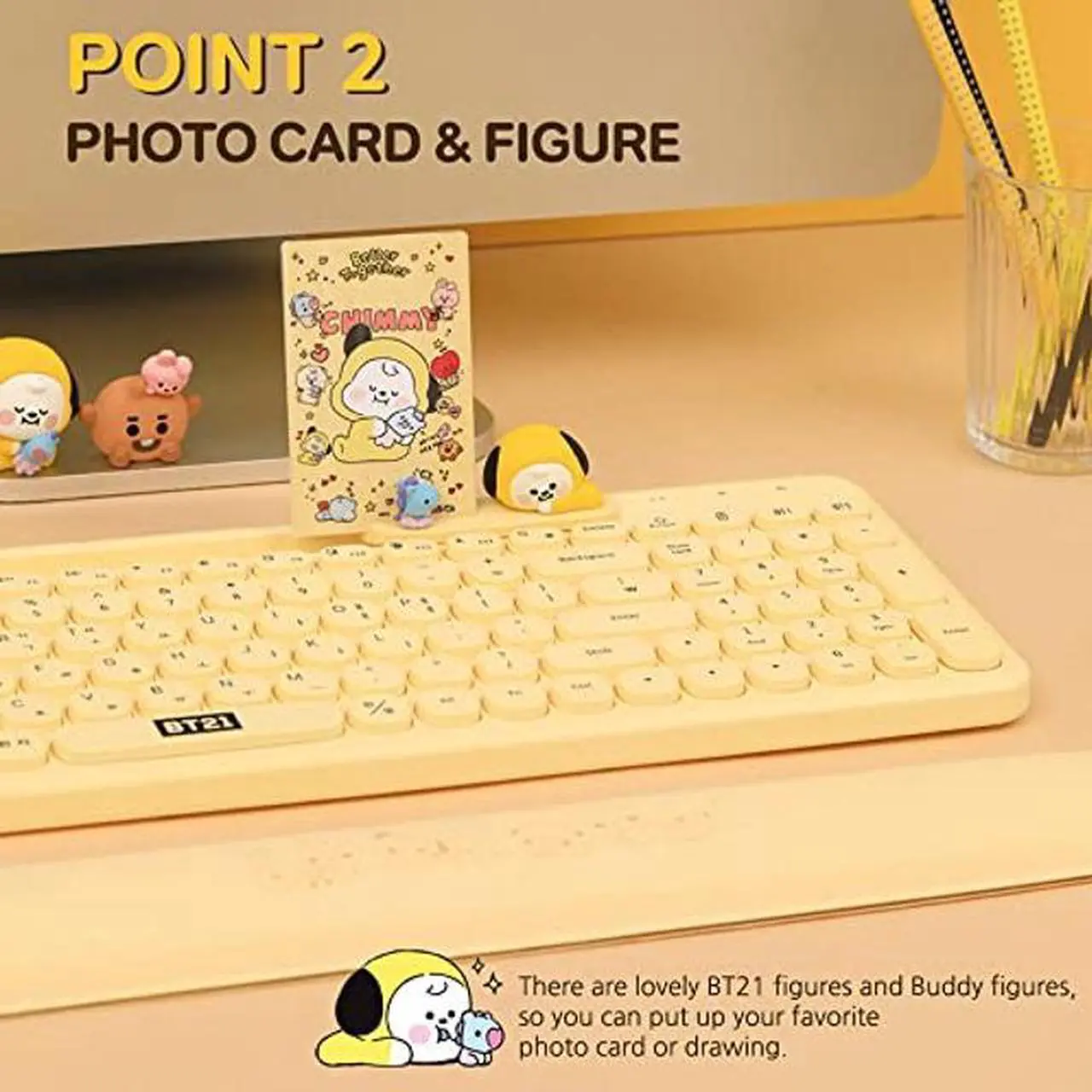 Alt view image 4 of 5 - BT21 Little Buddy Multi Pairing Wireless Retro Computer Keyboards, Membrane 102 Key Design Keyboard (MANG)