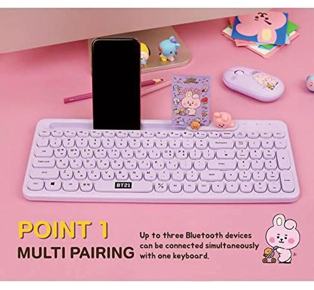 Alt view image 2 of 5 - BT21 Little Buddy Multi Pairing Wireless Retro Computer Keyboards, Membrane 102 Key Design Keyboard (MANG)