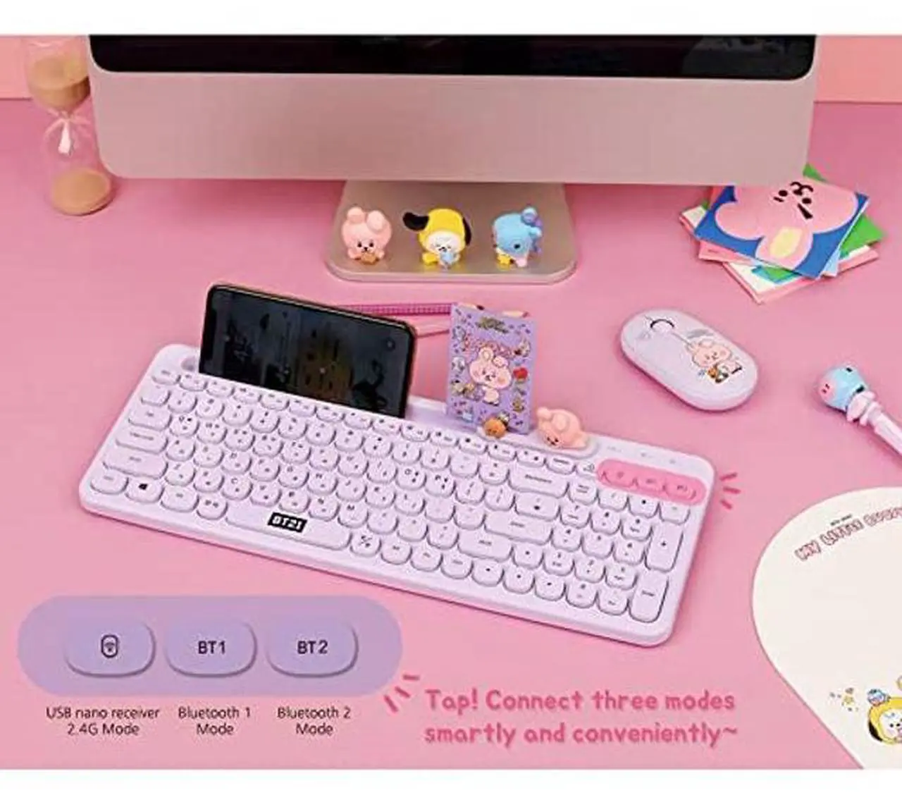 Alt view image 3 of 5 - BT21 Little Buddy Multi Pairing Wireless Retro Computer Keyboards, Membrane 102 Key Design Keyboard (MANG)
