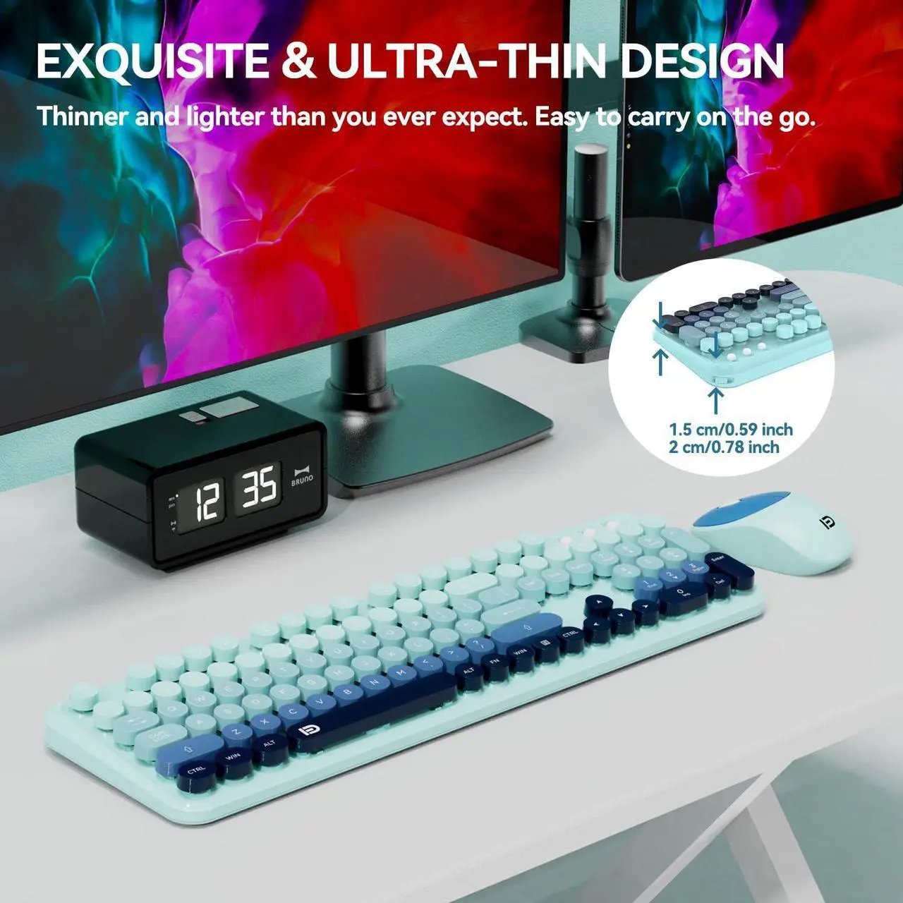 Alt view image 5 of 5 - Wireless Keyboard and Mouse Combo, 2.4GHz Colorful Typewriter Cute Full-Sized Round Keycaps Keyboard for Office Computer PC Desktops Laptop (104 Keys Indigo Blue)