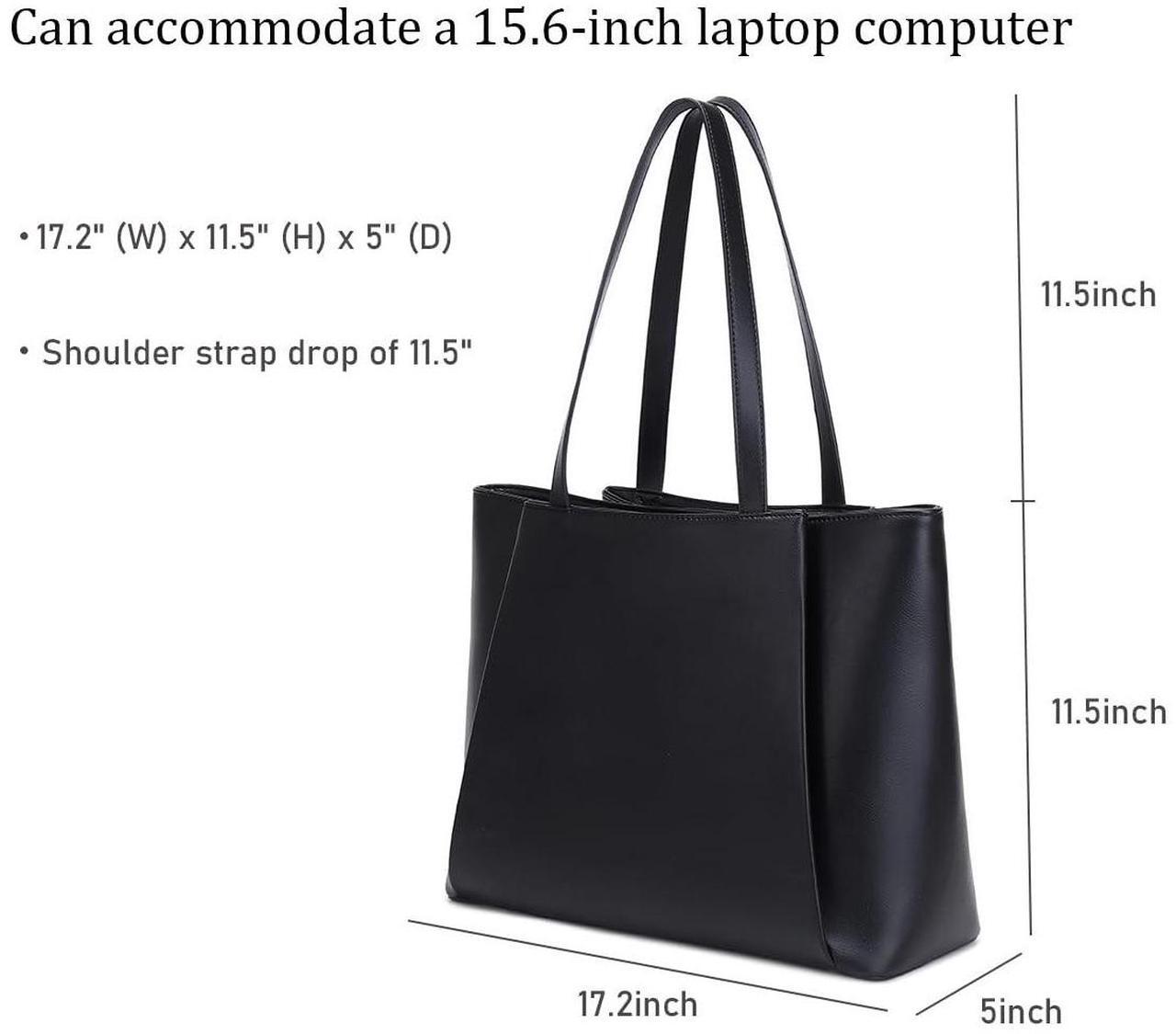 Alt view image 4 of 5 - CYHTWSDJ Laptop Tote Bag for Women 15.6 Inch Work Bag Waterproof Leather Laptop Bag with Clutch, Large Capacity Office Purse Computer Briefcase Durable Shoulder Bag for Casual Business Travel (Black)