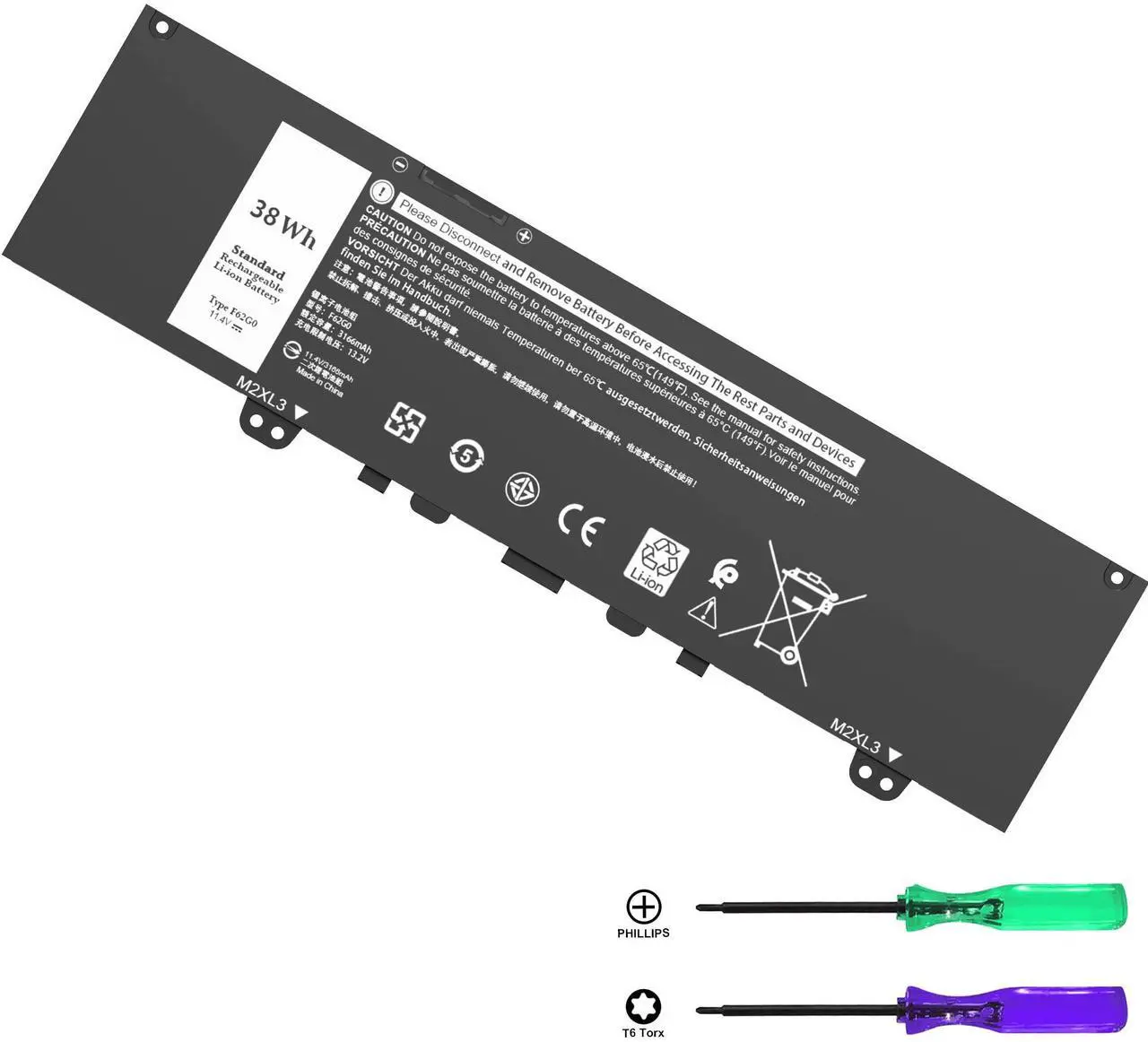 Main image of New F62GO Battery for Dell Inspiron 13 Dell Inspiron 13 5370 7000 7370 7373 7380 7386 2-in-1 P83G P87G P91G P83G001 P83G002 P87G001 Vostro 13 5370 Series 039DY5 0F62G0 RPJC3 0RPJC3 F62GO 11.4V 38Wh