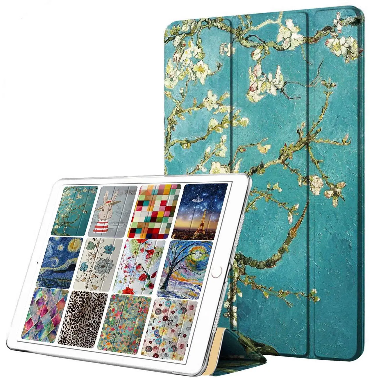 Main image of DuraSafe Cases for iPad PRO 12.9 1 Gen 2015 [ iPad 12.9 Inch 1st ] A1652 A1584 Trifold Printed Hard Smart PC Transparent Back Cover - Almond Flower Bloom