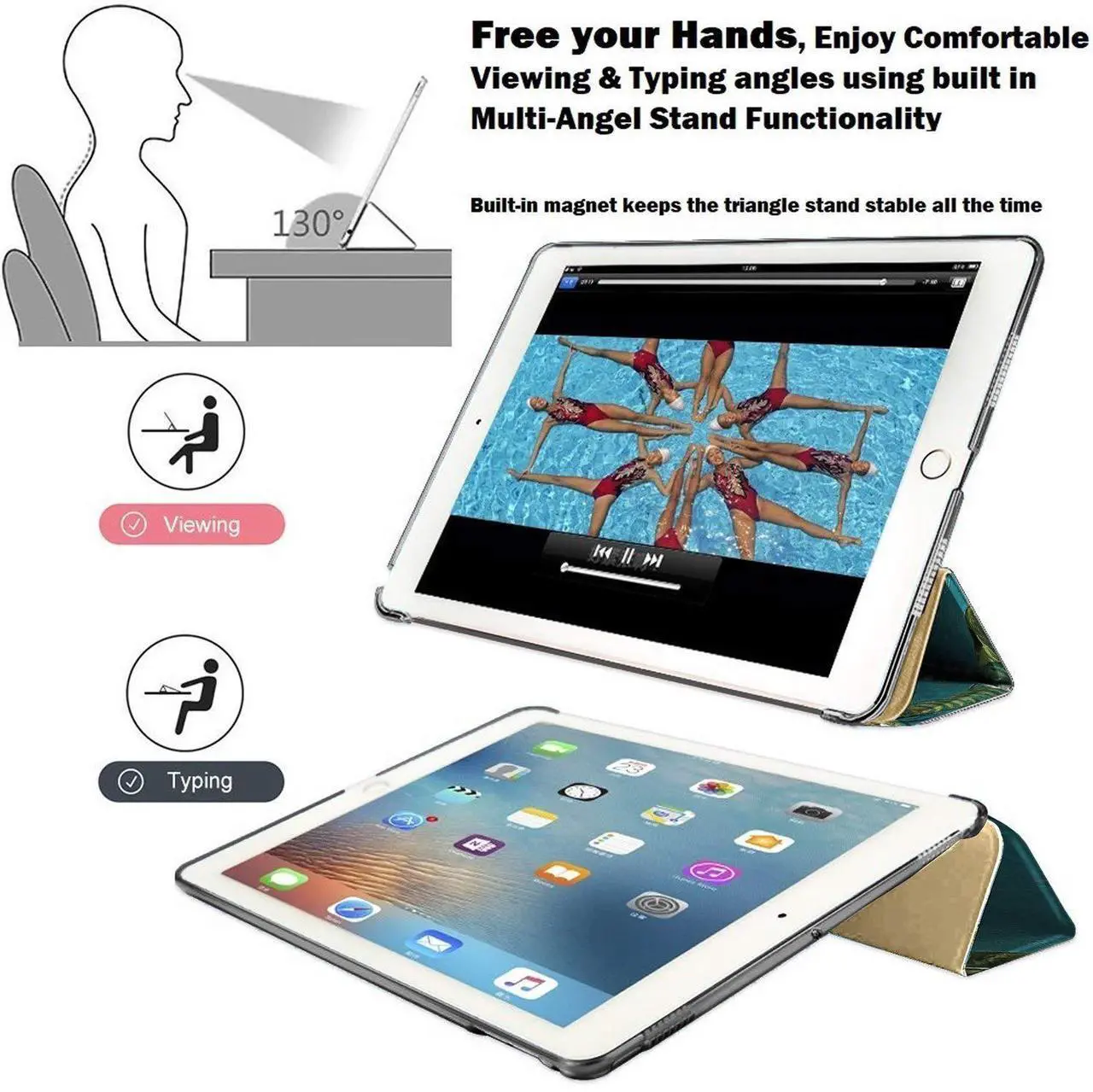Alt view image 4 of 5 - DuraSafe Cases for iPad PRO 12.9 1 Gen 2015 [ iPad 12.9 Inch 1st ] A1652 A1584 Trifold Printed Hard Smart PC Transparent Back Cover - Almond Flower Bloom