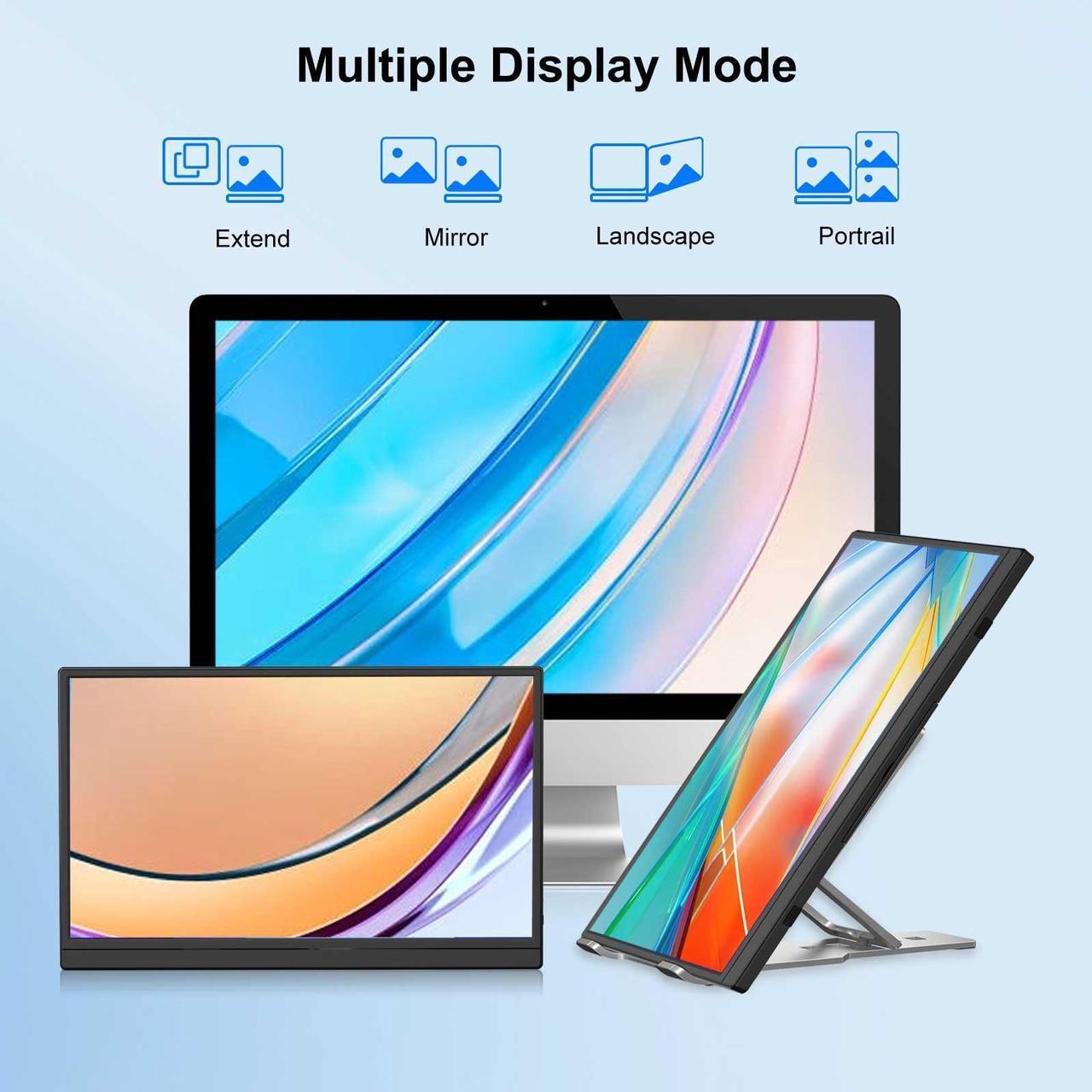 Alt view image 3 of 5 - FHH Portable Monitor for Laptop, 15.6'' 1080P FHD Laptop Screen Extender Dual Monitor- USB C HDMI Plug and Play Laptop Monitor Extender with Speaker Stand for Wins,Mac,Phone,Switch (D1-BLACK-15.6IN)