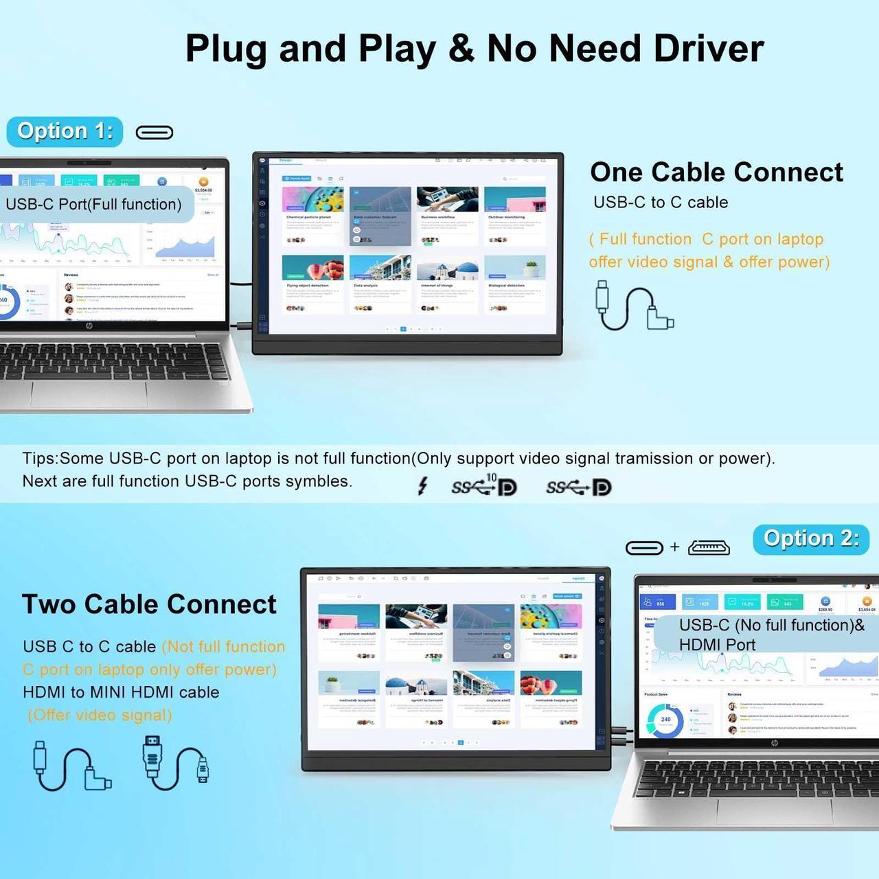 Alt view image 5 of 5 - FHH Portable Monitor for Laptop, 15.6'' 1080P FHD Laptop Screen Extender Dual Monitor- USB C HDMI Plug and Play Laptop Monitor Extender with Speaker Stand for Wins,Mac,Phone,Switch (D1-BLACK-15.6IN)