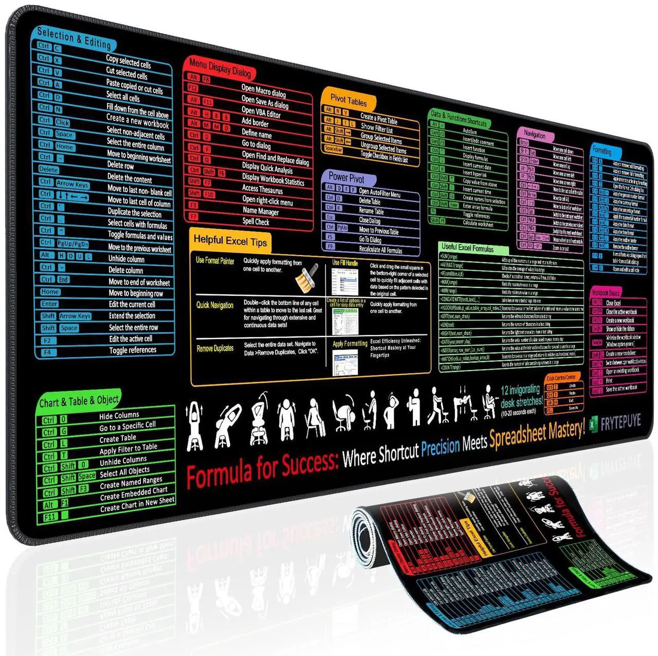 Main image of Excel Cheat Sheet Desk Pad, Updated Shortcuts Mouse Pad (31.5"x11.8") | XL Gaming Desk Mat & Office Keyboard Shortcut | Non-Slip Stitched Edges, Spill-Proof | Computer Gifts for Employee Appreciation