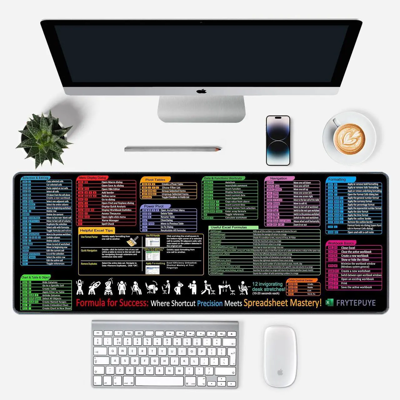 Alt view image 4 of 5 - Excel Cheat Sheet Desk Pad, Updated Shortcuts Mouse Pad (31.5"x11.8") | XL Gaming Desk Mat & Office Keyboard Shortcut | Non-Slip Stitched Edges, Spill-Proof | Computer Gifts for Employee Appreciation