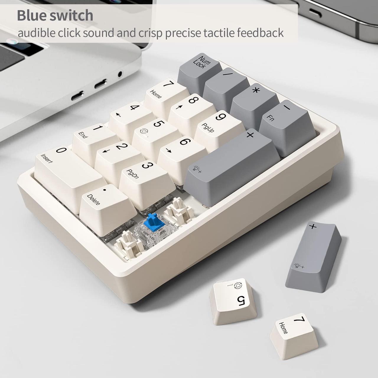 Alt view image 4 of 5 - Kisnt Mechanical Number Pad,Hot Swappable Numpad Wired USB 17 Keys Keypad White Backlit Numeric Keypad with PBT Keycaps for Laptop PC Compact Keyboards(Retro Beige, Blue Switch)