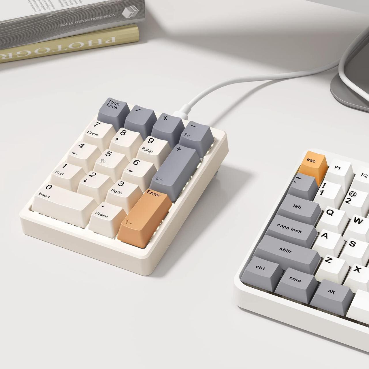 Alt view image 5 of 5 - Kisnt Mechanical Number Pad,Hot Swappable Numpad Wired USB 17 Keys Keypad White Backlit Numeric Keypad with PBT Keycaps for Laptop PC Compact Keyboards(Retro Beige, Blue Switch)