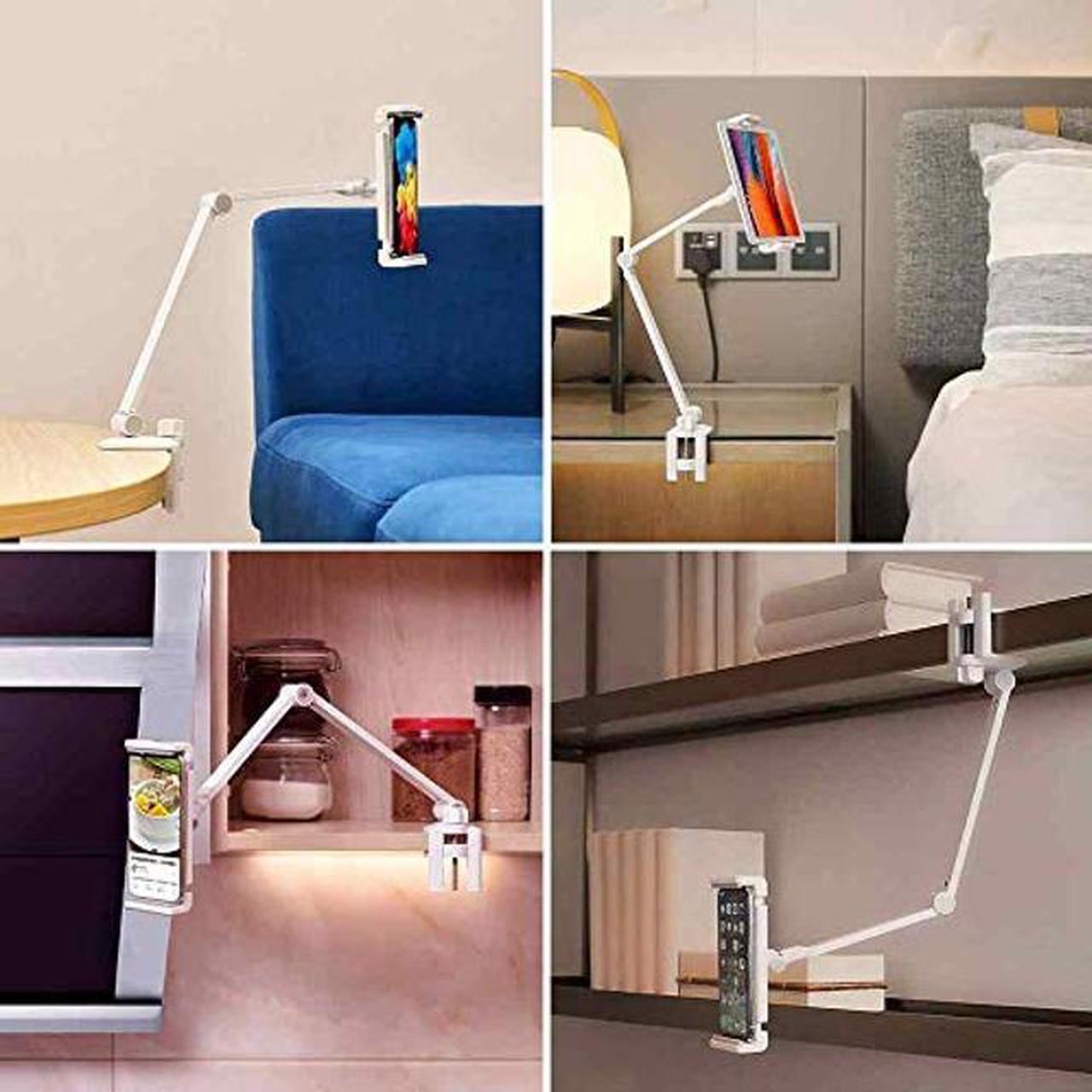 Alt view image 2 of 5 - Aluminum Long Arm Tablet Stand Mount Compatible with iPhone/iPad/iPad Mini/iPad Pro 12.9" Any Phone/Tablets 4-13 inch,360deg Swivel with Bracket Cradle for Home, Office,Kitchen and Bed-Black