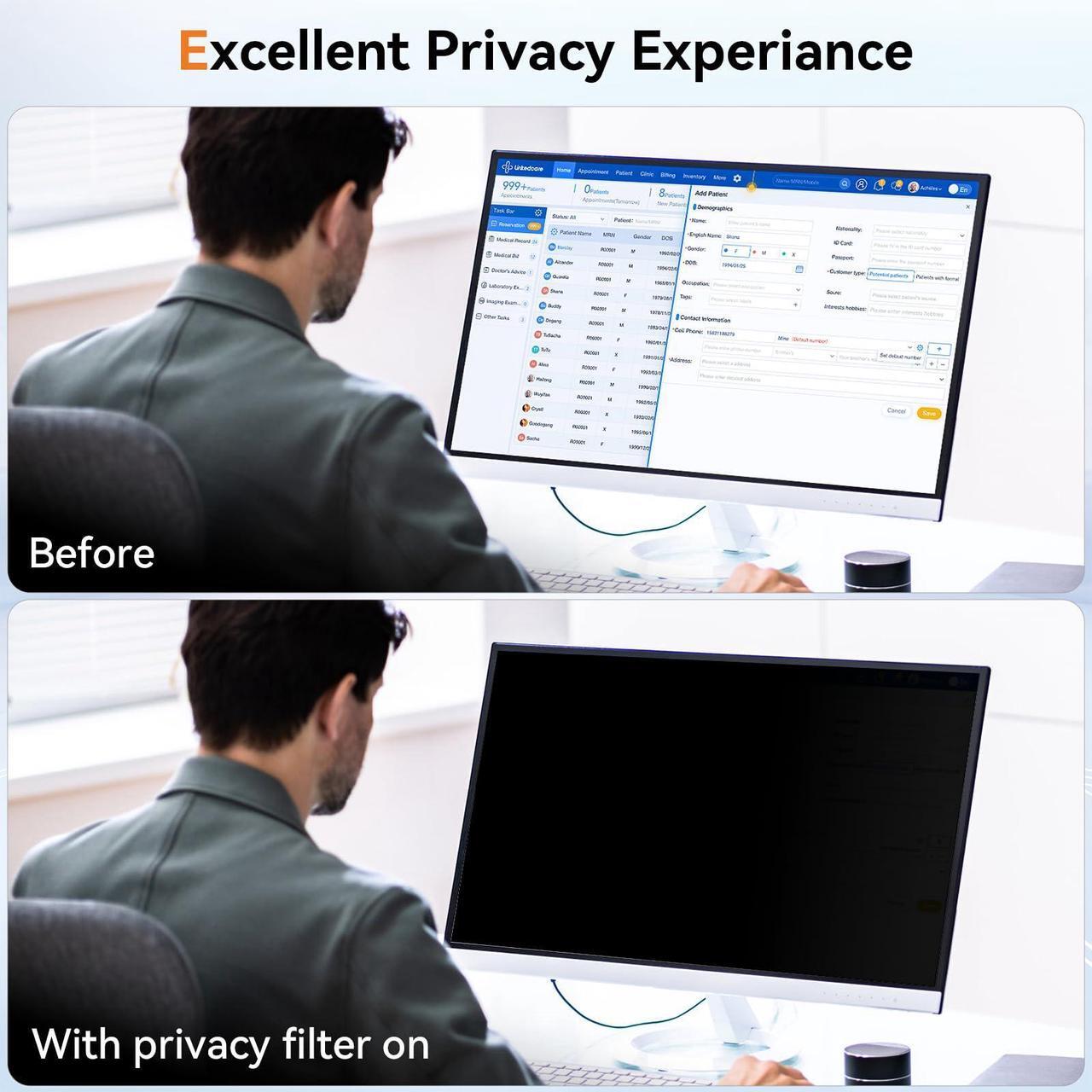 Alt view image 2 of 5 - 23.8 Inch Computer Privacy Screen Filter for 16:9 Aspect Ratio Widescreen Monitor - Anti Glare Blue Light Filter, Removable Computer Monitor Privacy Shield, Anti-Scratch Screen Protector Film 23.8 in