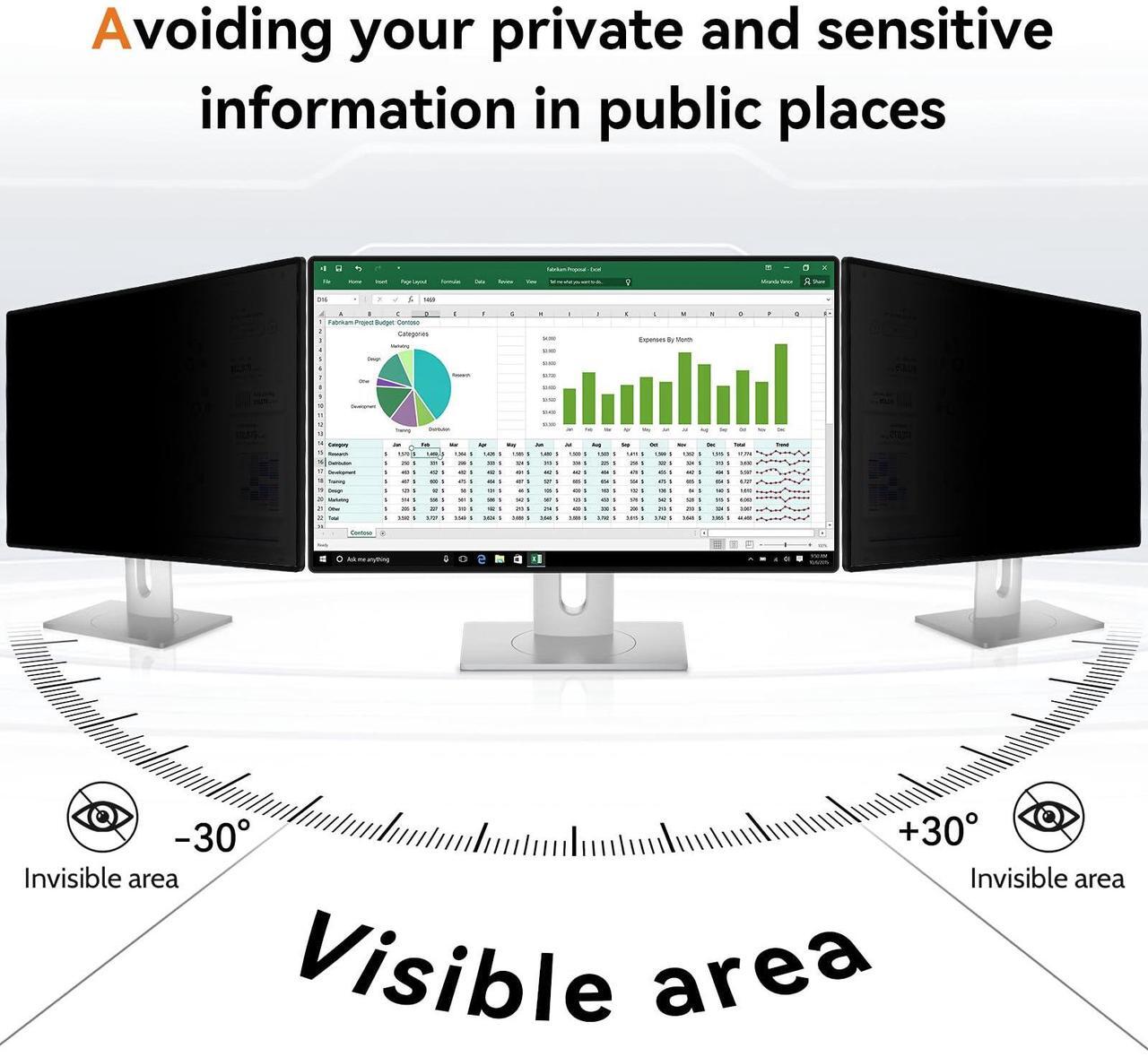 Alt view image 3 of 5 - 23.8 Inch Computer Privacy Screen Filter for 16:9 Aspect Ratio Widescreen Monitor - Anti Glare Blue Light Filter, Removable Computer Monitor Privacy Shield, Anti-Scratch Screen Protector Film 23.8 in