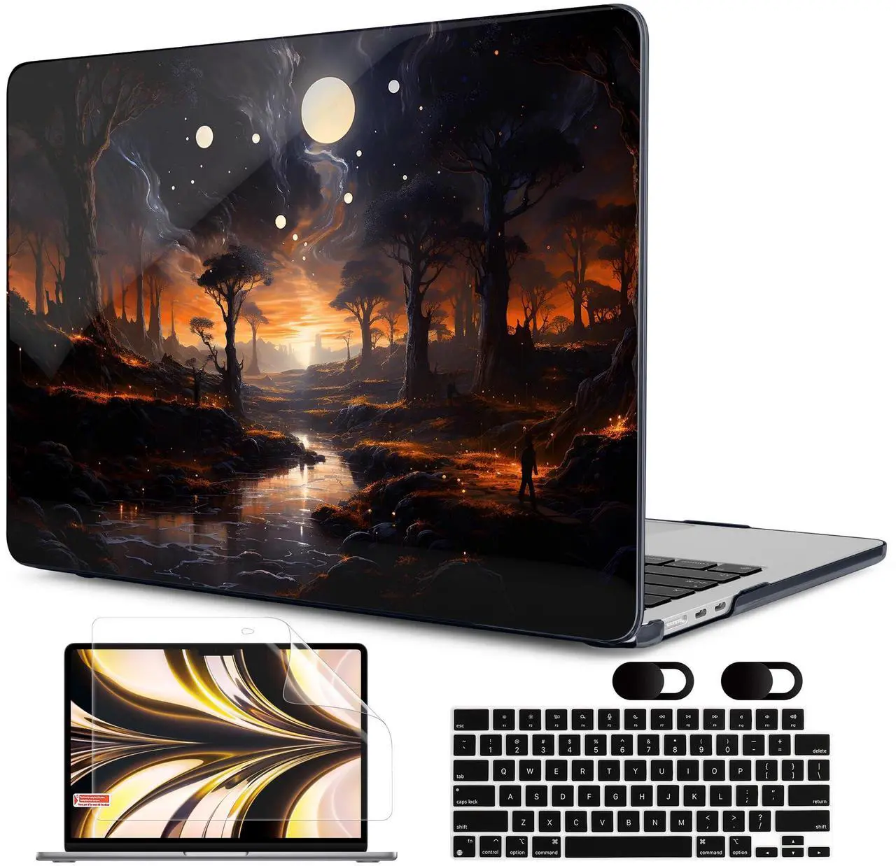 Main image of MEEgoodo Case for M4/M3/M2 MacBook Air 13.6 inch Case 2025 2024 2022, Fit Model A3240/A3113/A2681, Laptop Hard Shell with Keyboard Cover Compatible with MacBook Air 13 inch, Fantasy Night Landscape