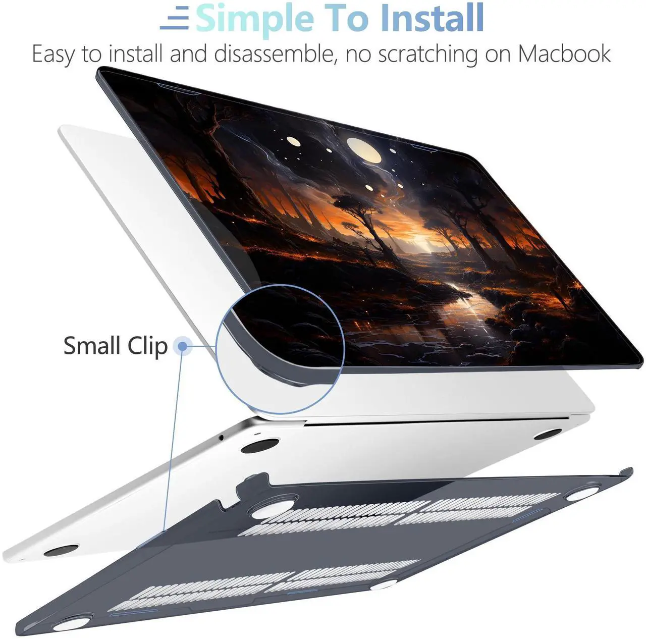 Alt view image 5 of 5 - MEEgoodo Case for M4/M3/M2 MacBook Air 13.6 inch Case 2025 2024 2022, Fit Model A3240/A3113/A2681, Laptop Hard Shell with Keyboard Cover Compatible with MacBook Air 13 inch, Fantasy Night Landscape