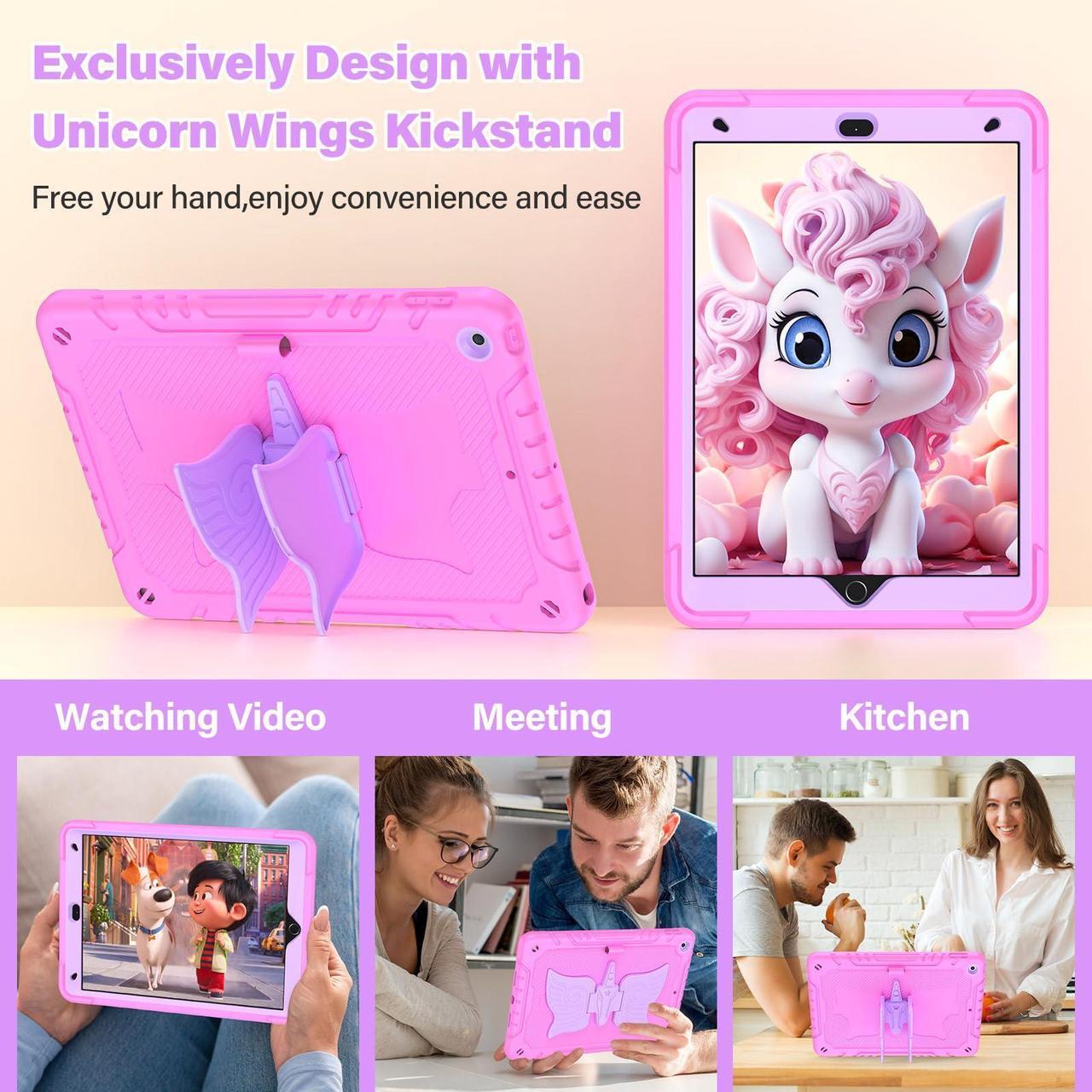 Alt view image 5 of 5 - TOMORRY for iPad 9th/8th/7th Generation Case 10.2" with Tempered Glass Screen Protector,Unicorn Stand & Pencil Holder Shoulder Strap,Shockproof for iPad 10.2 Case 2021/2020/2019 Kids (Pink)