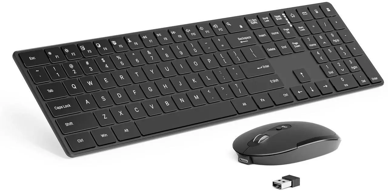 Main image of Wireless Keyboard and Mouse Combo - 2.4GHz Wireless Connection - Ultra Slim - Silent Mouse, Compact Full Size Keyboard and Mouse Set- Adjustable 1600 DPI (Black)