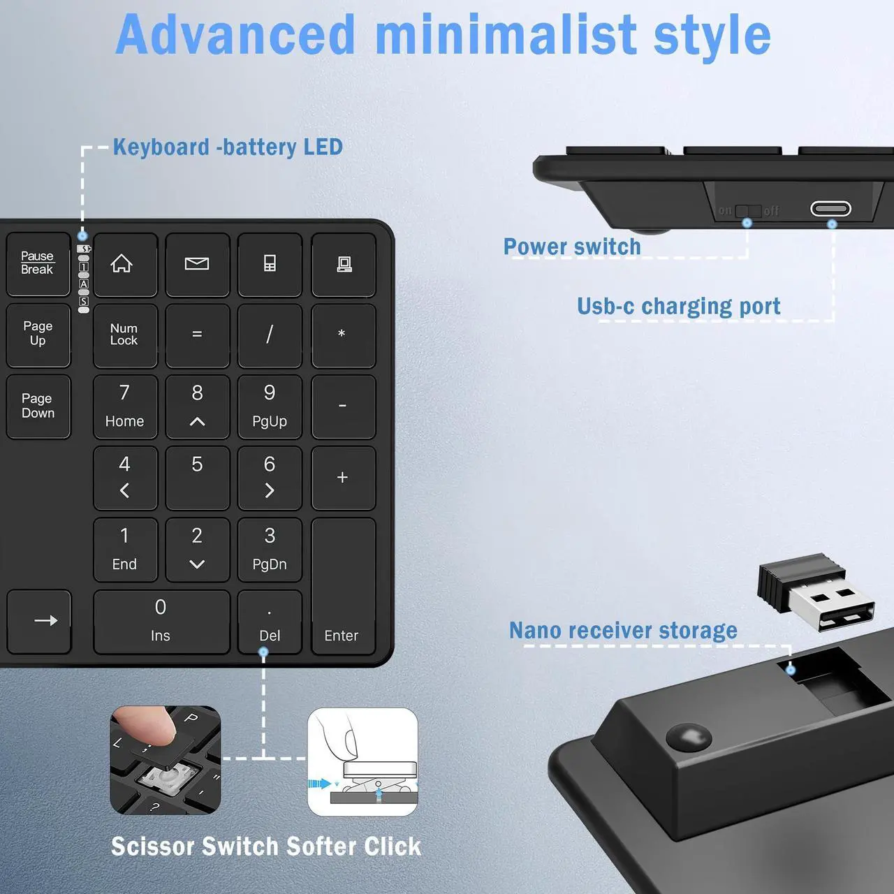 Alt view image 3 of 5 - Wireless Keyboard and Mouse Combo - 2.4GHz Wireless Connection - Ultra Slim - Silent Mouse, Compact Full Size Keyboard and Mouse Set- Adjustable 1600 DPI (Black)