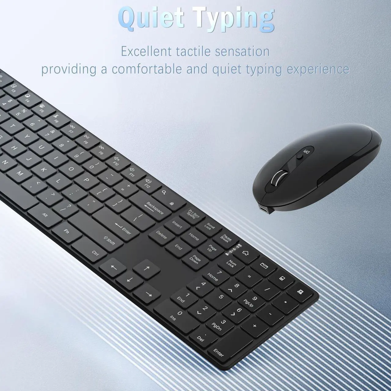 Alt view image 5 of 5 - Wireless Keyboard and Mouse Combo - 2.4GHz Wireless Connection - Ultra Slim - Silent Mouse, Compact Full Size Keyboard and Mouse Set- Adjustable 1600 DPI (Black)