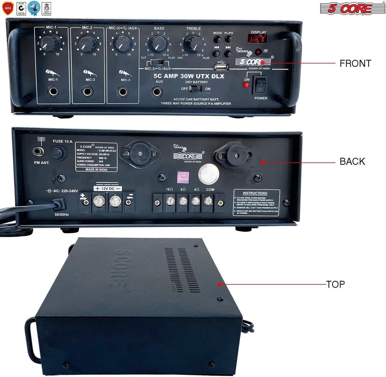 Alt view image 6 of 7 - Amplifier Home Audio Receiver Amp Home Stereo System USB Input 3 Mic Aux Mini Amplifier for Speakers Surround Sound 5 Core AMP 30W-UTX-DLX