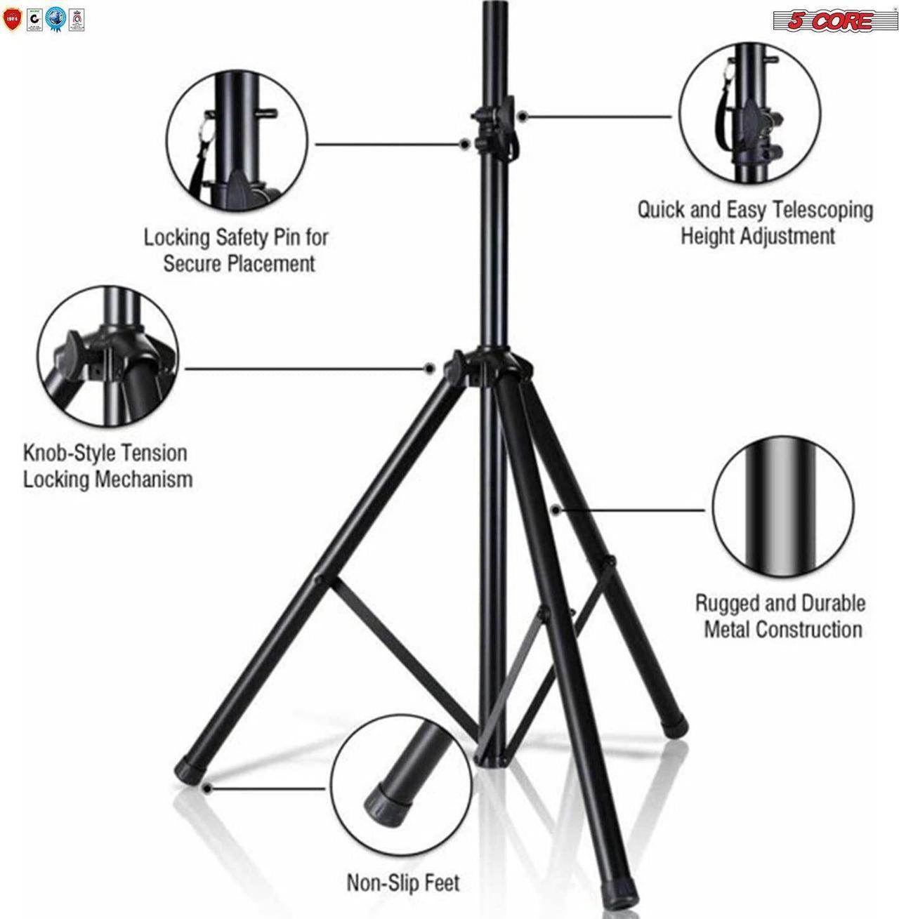 Alt view image 7 of 7 - 5 Core 2 Pieces PA Speaker Stands Adjustable Height Professional Heavy Duty Tripod Mounting Bracket; Pieces Carrying Bag; Extend from 40 to 72 inches; Black - Supports 132 lbs SS HD 2PK BLK BAG