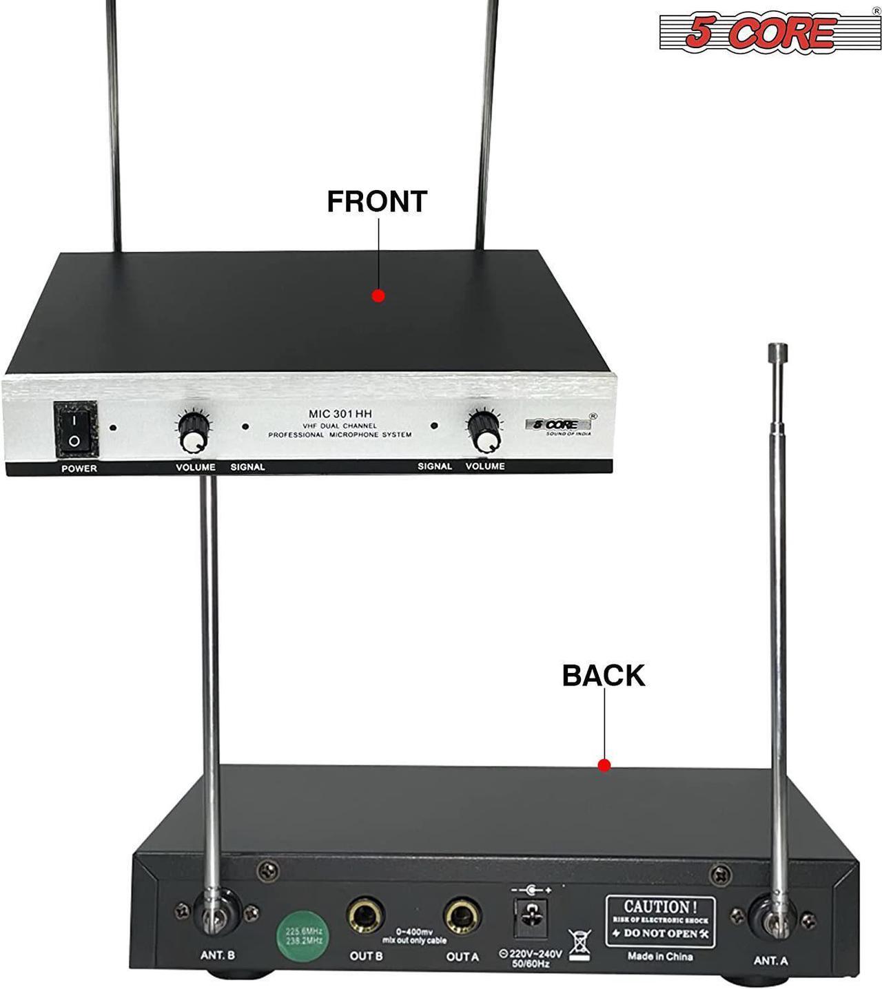 Alt view image 4 of 7 - 5Core VHF Dual Channel DIGITAL Wireless Microphone System Receiver 2x Hand Mic WM 301 HH