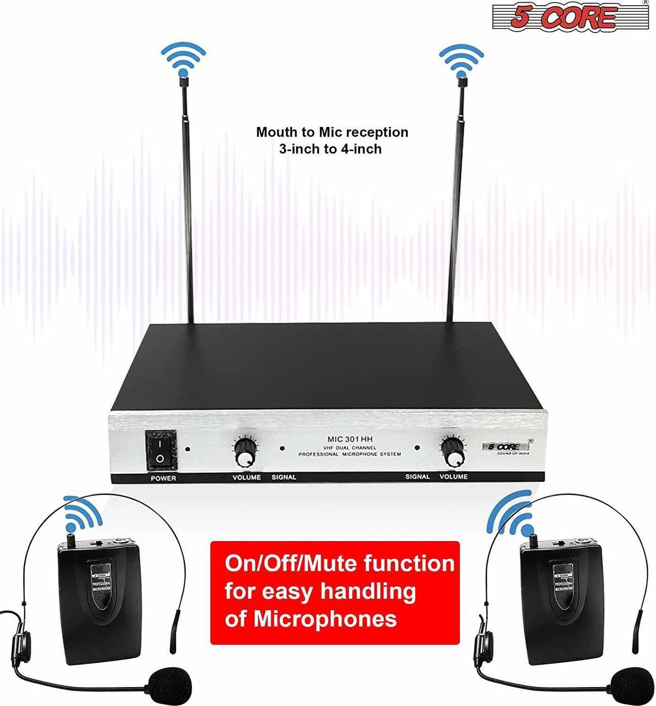 Alt view image 5 of 7 - 5Core VHF Dual Channel DIGITAL Wireless Microphone System Receiver 2x Hand Mic WM 301 HH