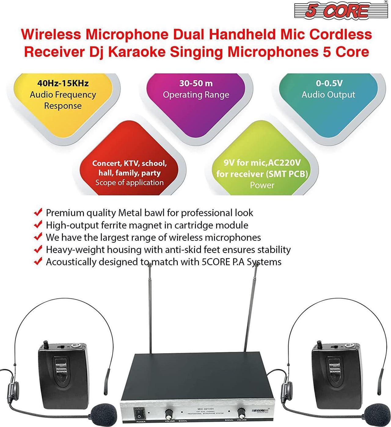 Alt view image 3 of 7 - 5Core VHF Dual Channel DIGITAL Wireless Microphone System Receiver 2x Hand Mic WM 301 HH
