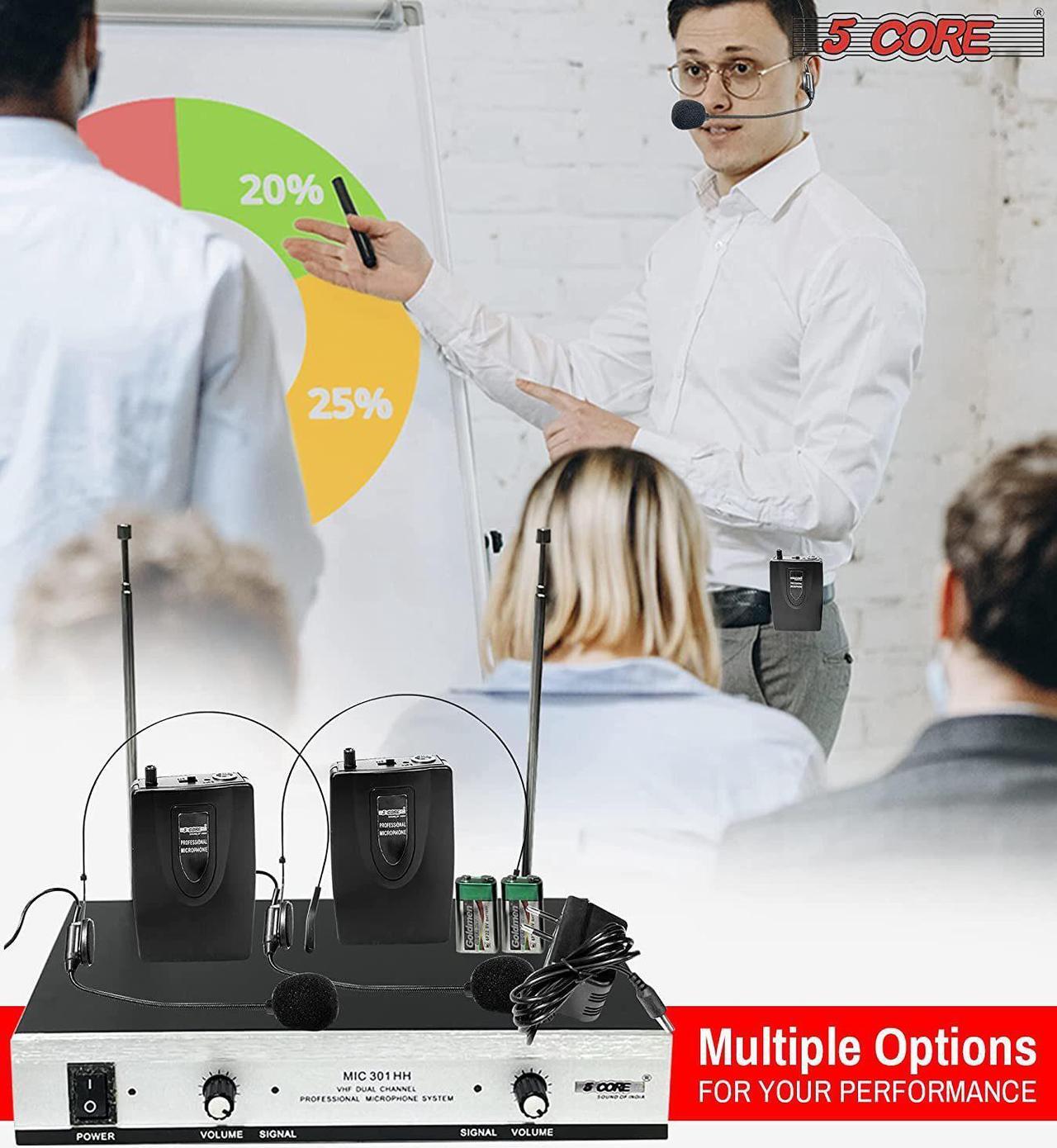 Alt view image 7 of 7 - 5Core VHF Dual Channel DIGITAL Wireless Microphone System Receiver 2x Hand Mic WM 301 HH