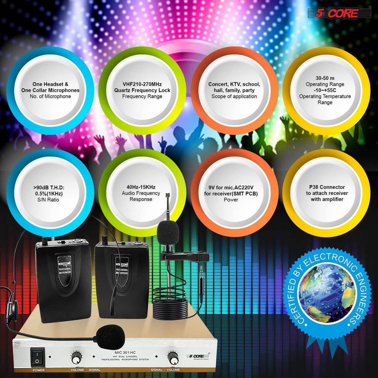Alt view image 5 of 7 - 5Core VHF Dual Channel DIGITAL PRO Wireless Microphone System with Receiver WM 301 HC