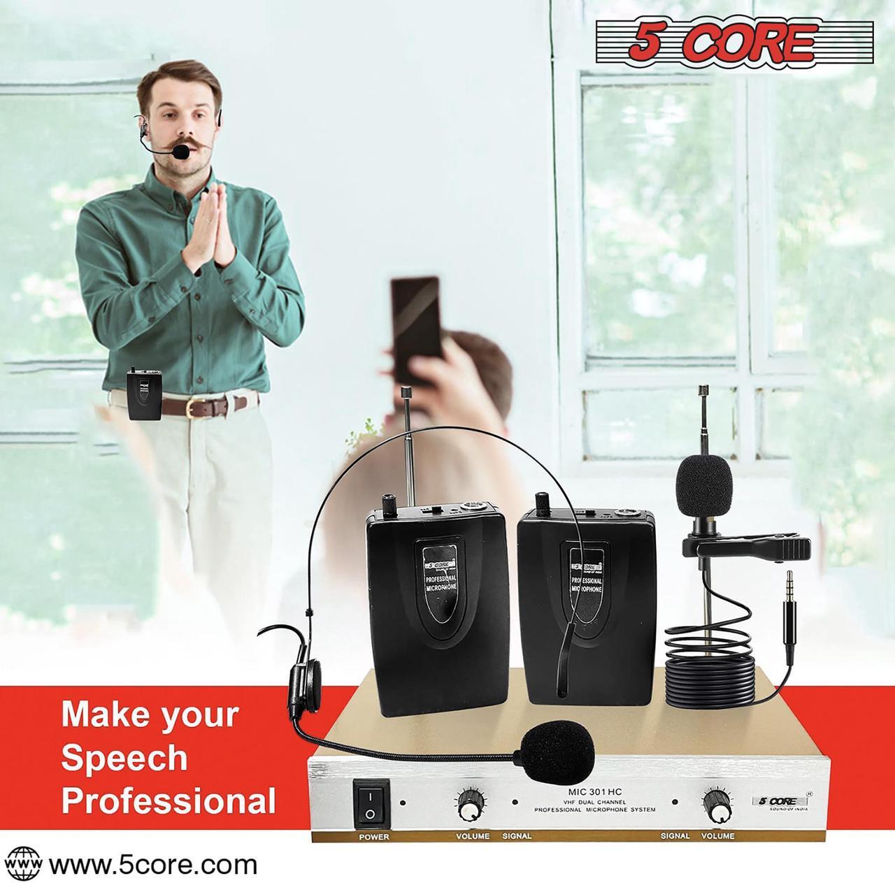 Alt view image 7 of 7 - 5Core VHF Dual Channel DIGITAL PRO Wireless Microphone System with Receiver WM 301 HC