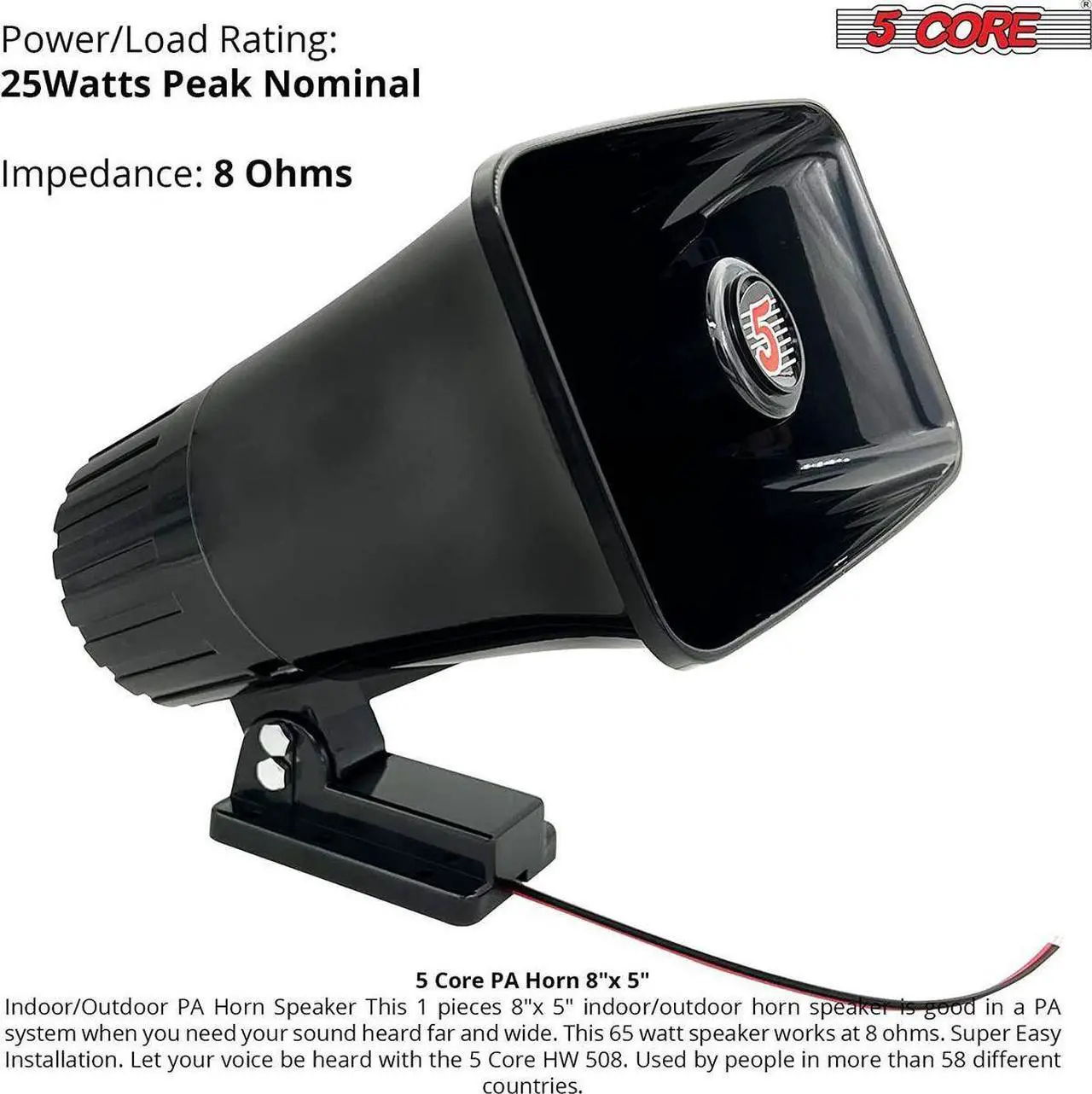Alt view image 3 of 7 - 5 Core Outdoor Indoor PA Horn Speaker Waterproof and Loud 8" Power Horn 65W Peak Power 180 Degree Swiveling Adjustable Bracket Easy to Use Driver Siren Speaker Black HW 508
