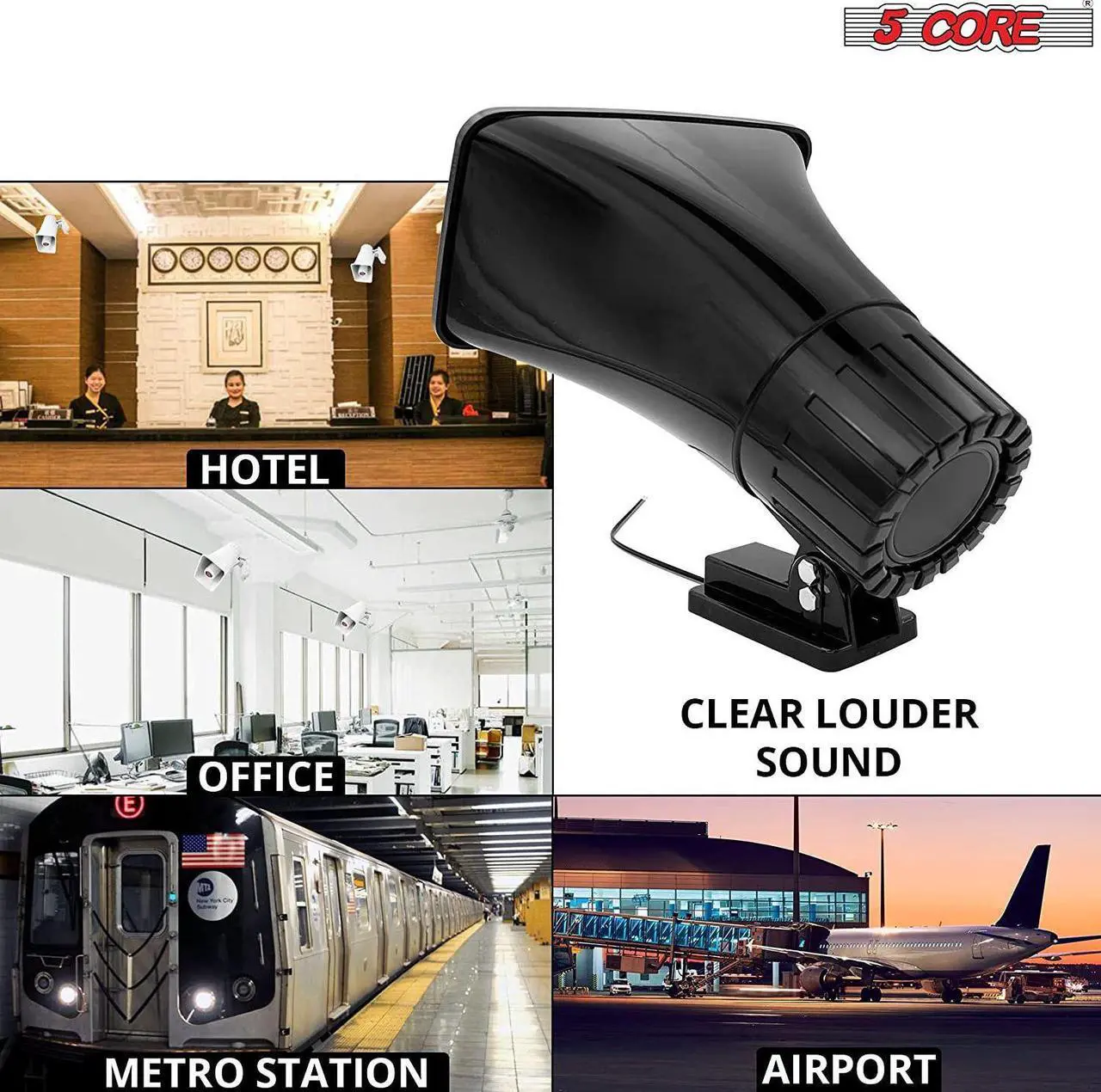 Alt view image 6 of 7 - 5 Core Outdoor Indoor PA Horn Speaker Waterproof and Loud 8" Power Horn 65W Peak Power 180 Degree Swiveling Adjustable Bracket Easy to Use Driver Siren Speaker Black HW 508