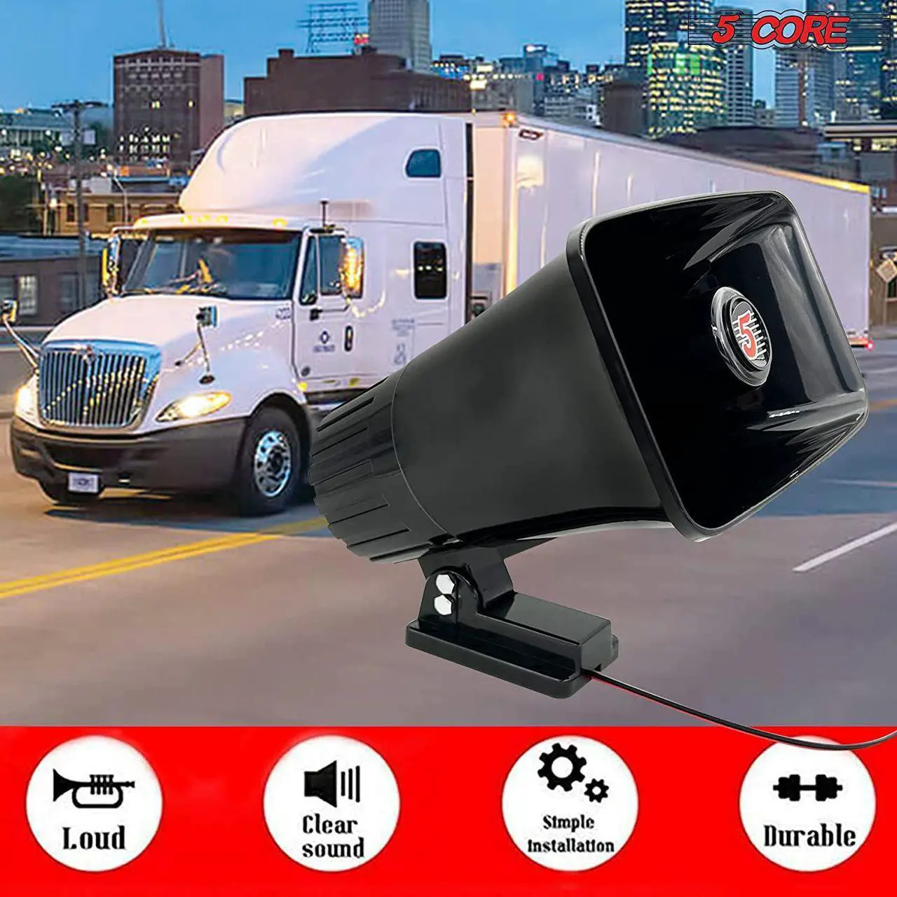 Alt view image 5 of 7 - 5 Core Outdoor Indoor PA Horn Speaker Waterproof and Loud 8" Power Horn 65W Peak Power 180 Degree Swiveling Adjustable Bracket Easy to Use Driver Siren Speaker Black HW 508