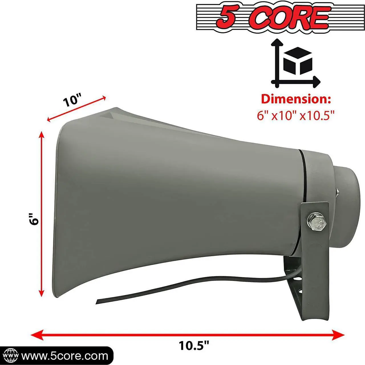Alt view image 3 of 7 - 5 Core Indoor Outdoor 6" x 10" PA Horn Rectangular Speaker- 20 Watt Power Compact Loud Sound Megaphone Driver Horns w/ 400Hz-5KHz Frequency; 8 Ohm Waterproof Vehicle SIREN - (Gray) Grey SUH-150 1Pc