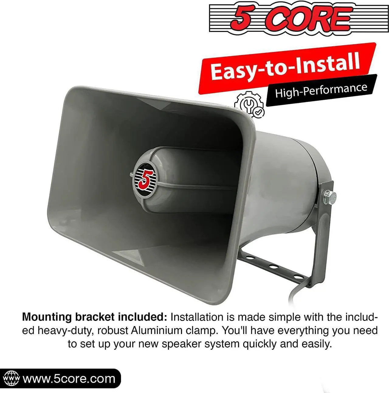 Alt view image 4 of 7 - 5 Core Indoor Outdoor 6" x 10" PA Horn Rectangular Speaker- 20 Watt Power Compact Loud Sound Megaphone Driver Horns w/ 400Hz-5KHz Frequency; 8 Ohm Waterproof Vehicle SIREN - (Gray) Grey SUH-150 1Pc