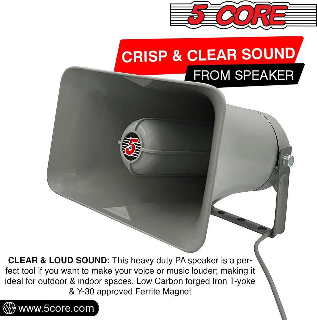 Alt view image 5 of 7 - 5 Core Indoor Outdoor 6" x 10" PA Horn Rectangular Speaker- 20 Watt Power Compact Loud Sound Megaphone Driver Horns w/ 400Hz-5KHz Frequency; 8 Ohm Waterproof Vehicle SIREN - (Gray) Grey SUH-150 1Pc