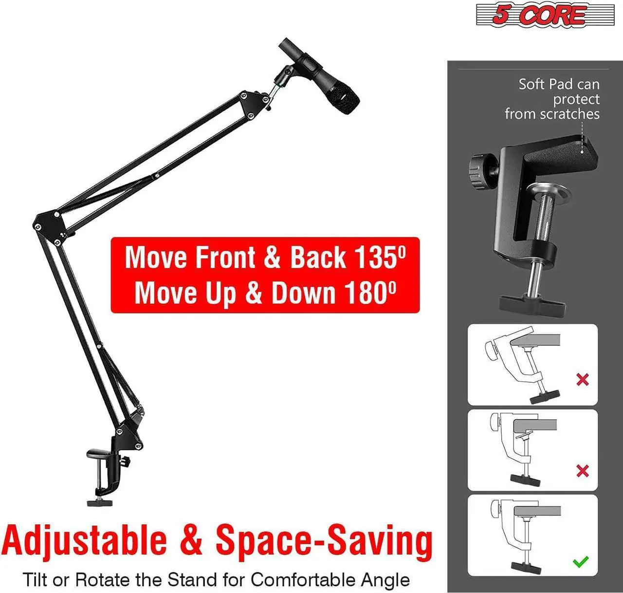 Alt view image 5 of 7 - 5 Core Professional Microphone Stand 16 inch with Pop Filter Heavy Duty Microphone Suspension Scissor Arm Stand and Windscreen Mask Shield; Shock Mount Holder ARM SET 16