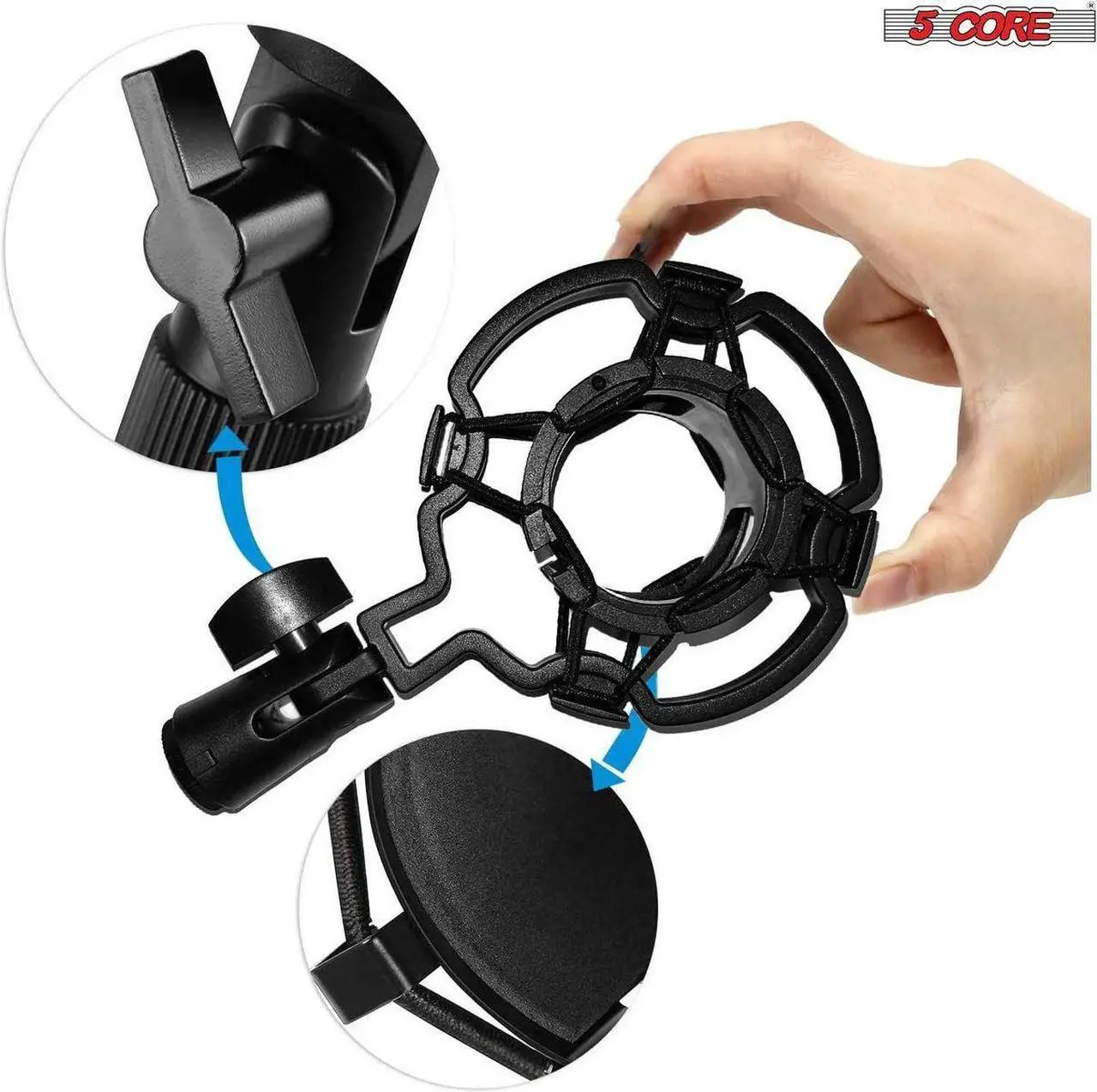 Alt view image 6 of 7 - 5 Core Professional Microphone Stand 16 inch with Pop Filter Heavy Duty Microphone Suspension Scissor Arm Stand and Windscreen Mask Shield; Shock Mount Holder ARM SET 16