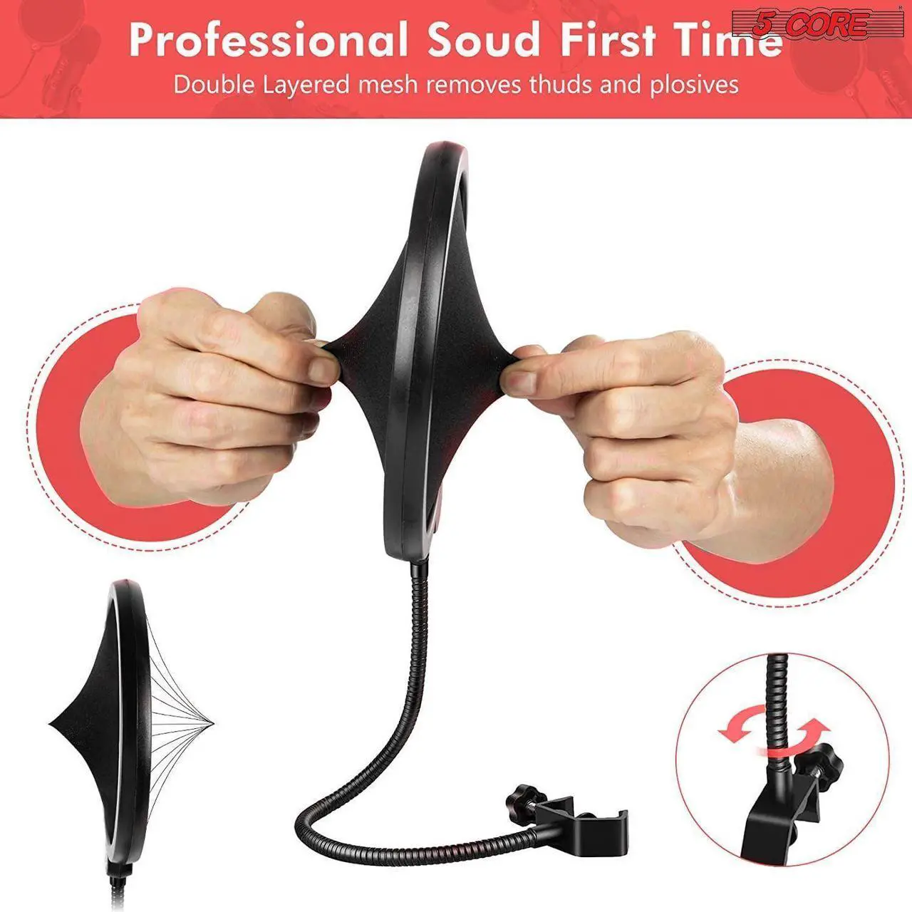 Alt view image 7 of 7 - 5 Core Professional Microphone Stand 16 inch with Pop Filter Heavy Duty Microphone Suspension Scissor Arm Stand and Windscreen Mask Shield; Shock Mount Holder ARM SET 16