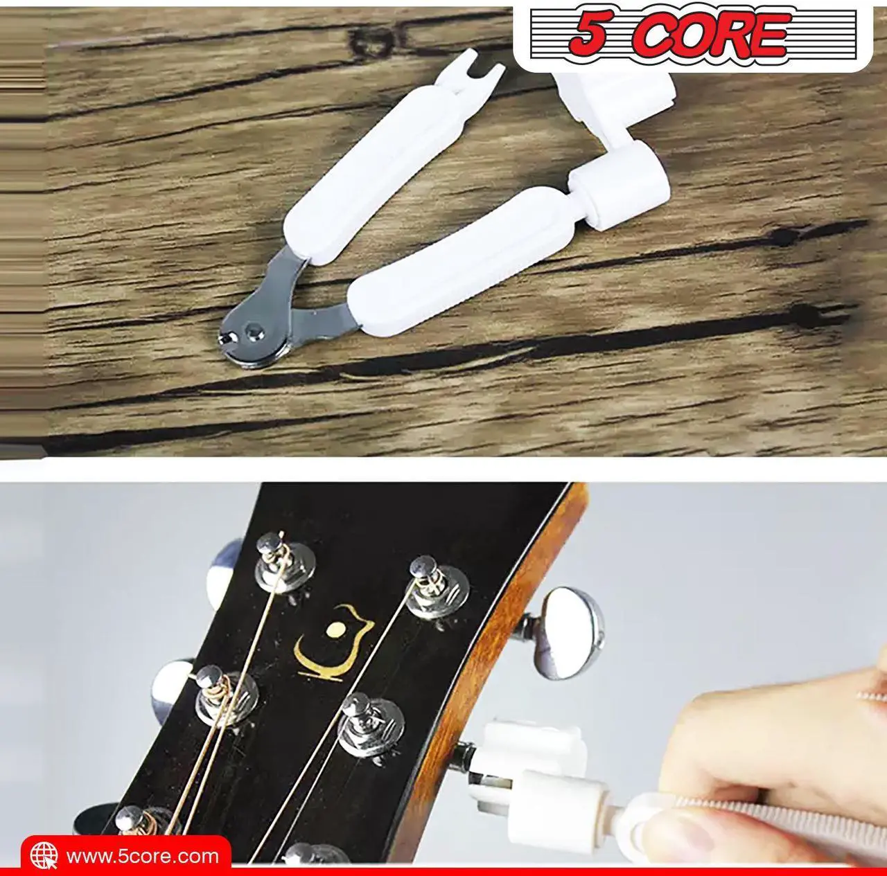 Alt view image 4 of 7 - 5 Core Professional Guitar String Winder Cutter and Bridge Pin Puller;  Guitar Repair Tool Functional 3 in 1 GW 1PK WH
