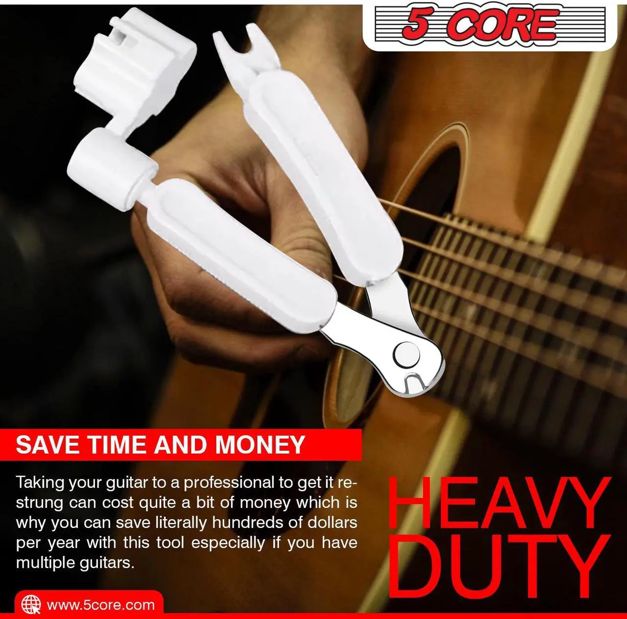 Alt view image 6 of 7 - 5 Core Professional Guitar String Winder Cutter and Bridge Pin Puller;  Guitar Repair Tool Functional 3 in 1 GW 1PK WH